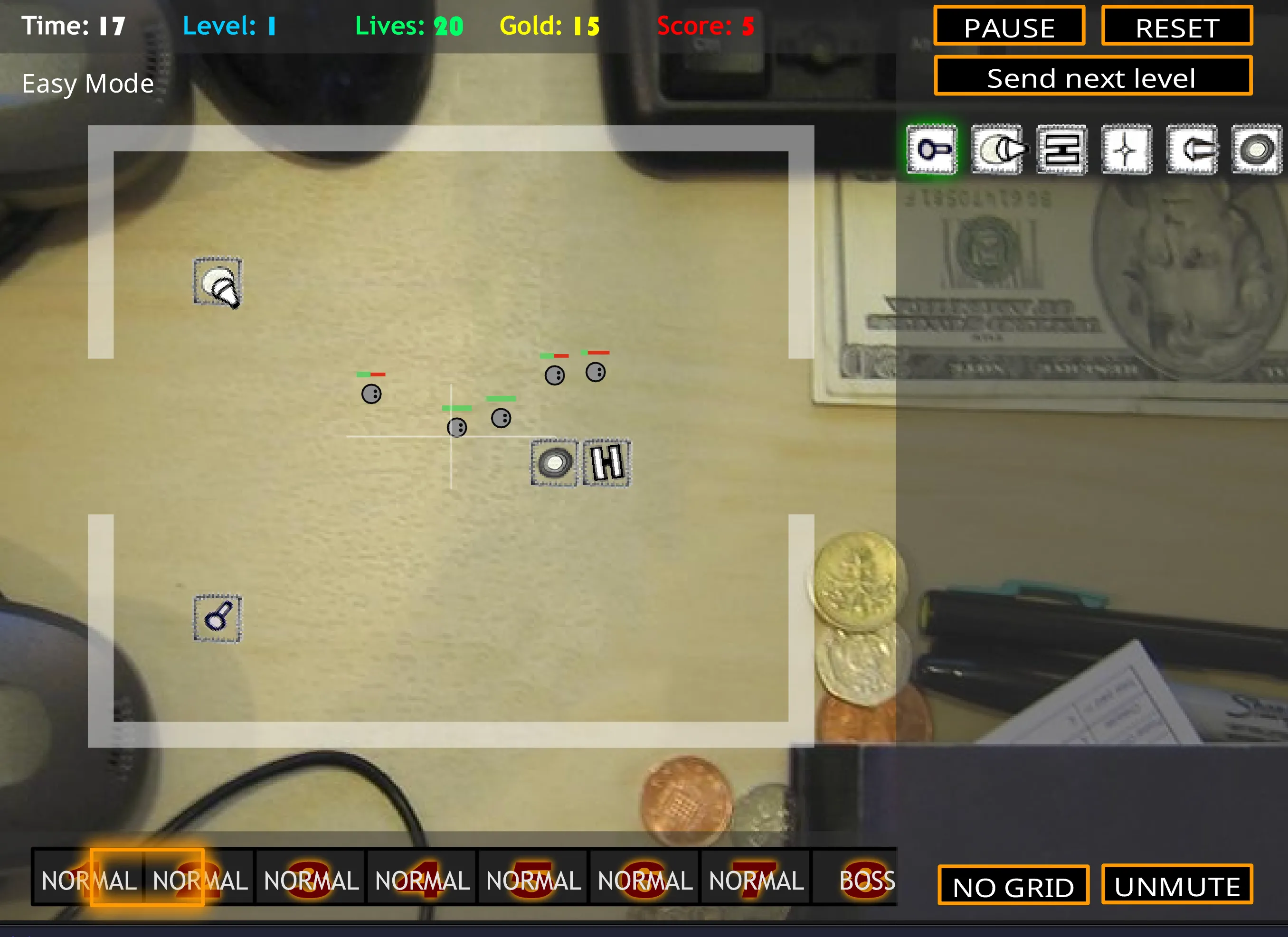 Màn chơi khởi đầu của game Desktop Tower Defense, tựa game phòng thủ tháp kinh điển