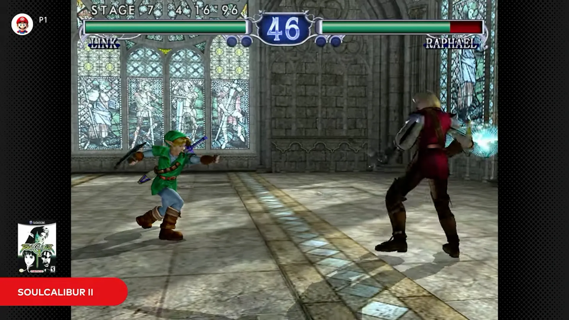 Màn hình chơi game Soulcalibur II trên ứng dụng giả lập GameCube dành cho thành viên Nintendo Switch Online + Expansion Pack.