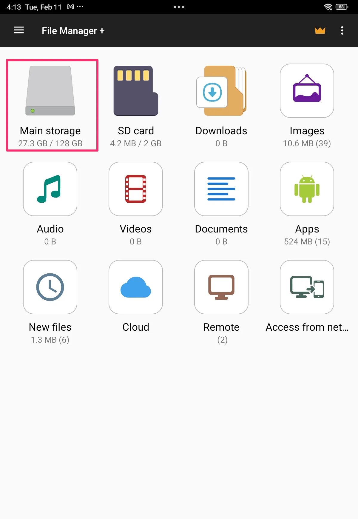 Màn hình File Manager Plus trên Android, chọn file cần sao chép hoặc di chuyển