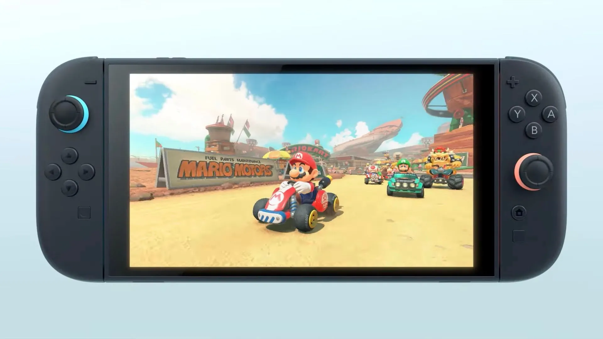 Màn hình Nintendo Switch 2 hiển thị game Mario Kart với chất lượng cao
