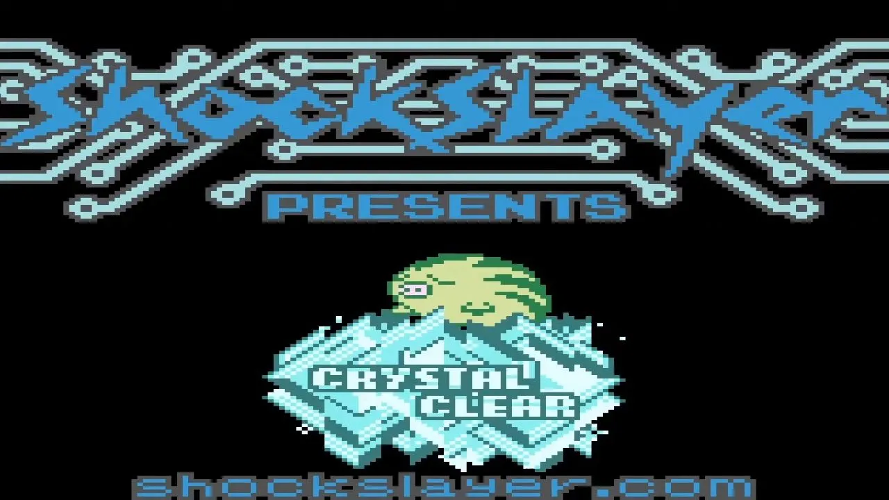 Màn hình tiêu đề cho Pokémon Crystal Clear với logo game và một số Pokémon.