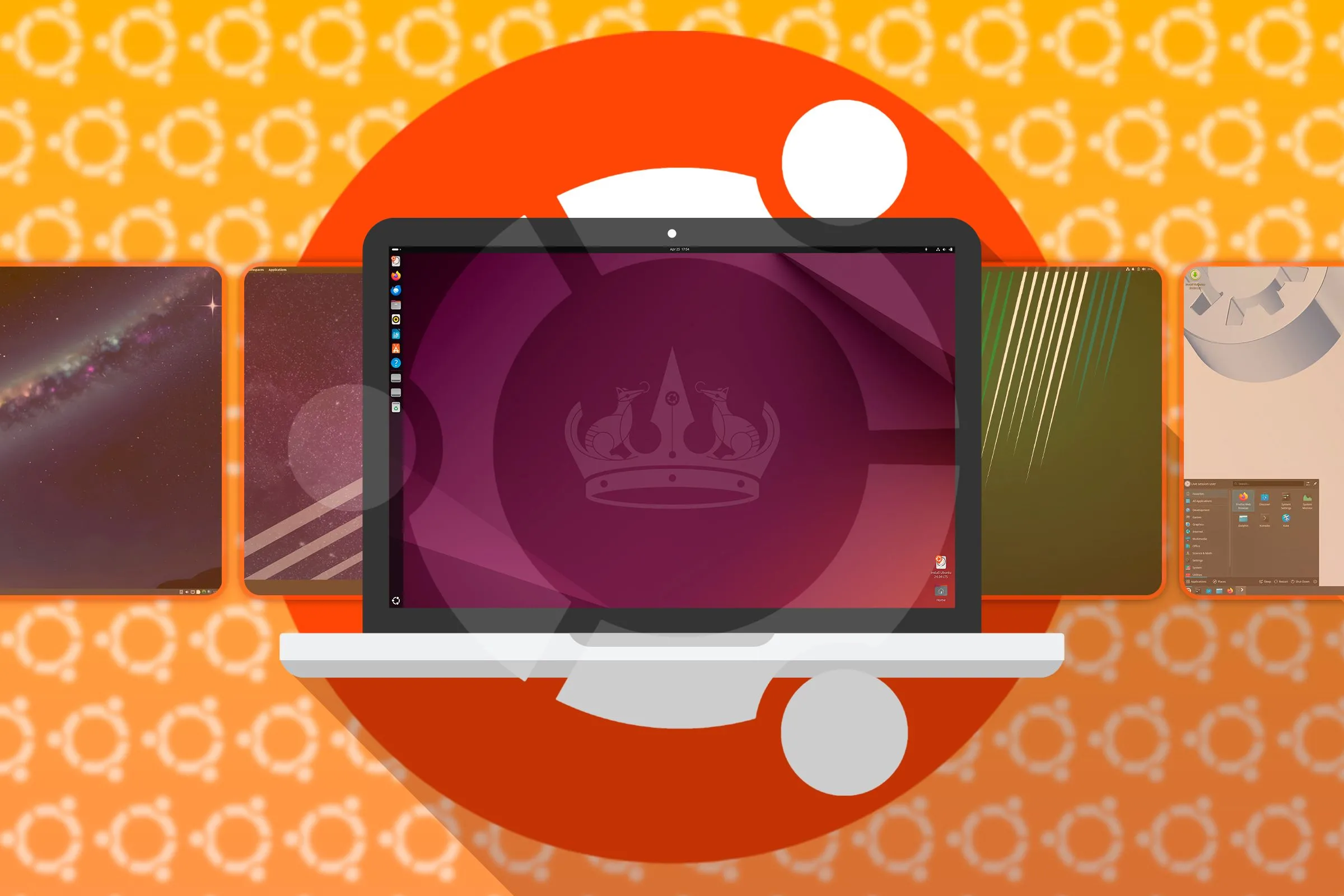 Máy tính xách tay hiển thị Ubuntu và các bản phân phối Linux khác dựa trên Ubuntu, minh họa sự đa dạng về trải nghiệm.
