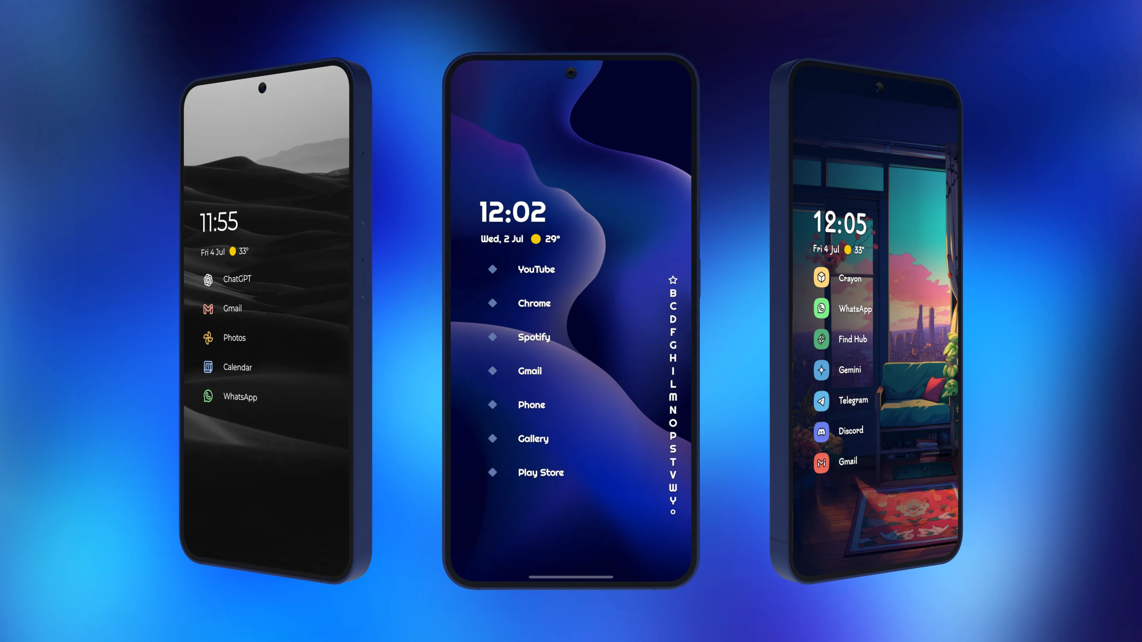 Minh họa các gói biểu tượng Anycon mới trong Niagara Launcher: Outline Chroma, Niagara Dots và Bright