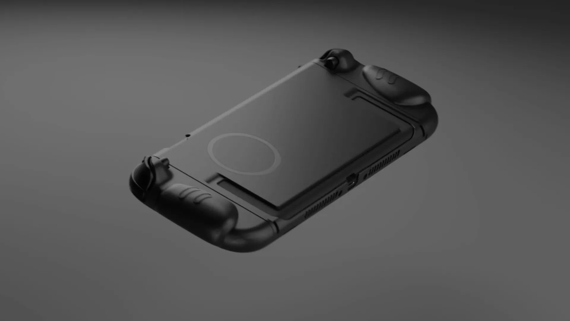 Mô hình Nintendo Switch 2 với ốp lưng Genki và tay cầm có thể thay thế, làm nổi bật chân đế thiết kế mới dạng thanh kéo dài