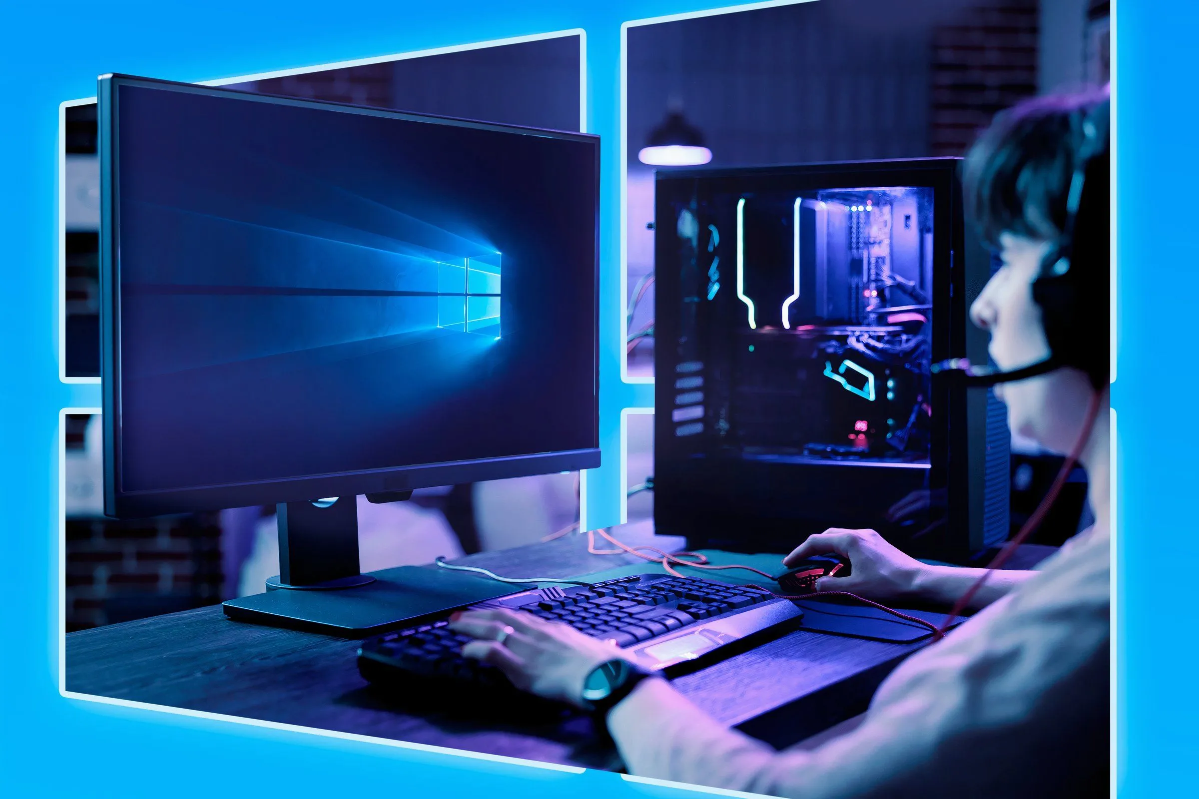 Một game thủ đang sử dụng máy tính chạy Windows 10, minh họa vị thế của Windows như nền tảng chơi game PC hàng đầu.