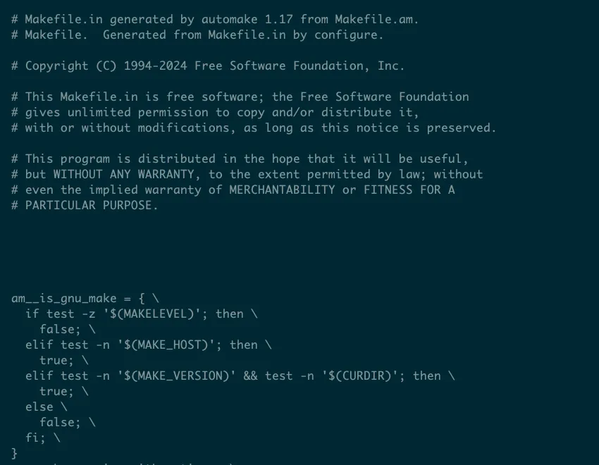 Một phần của Makefile tự động tạo cho dự án htop, minh họa độ phức tạp của các tập tin này