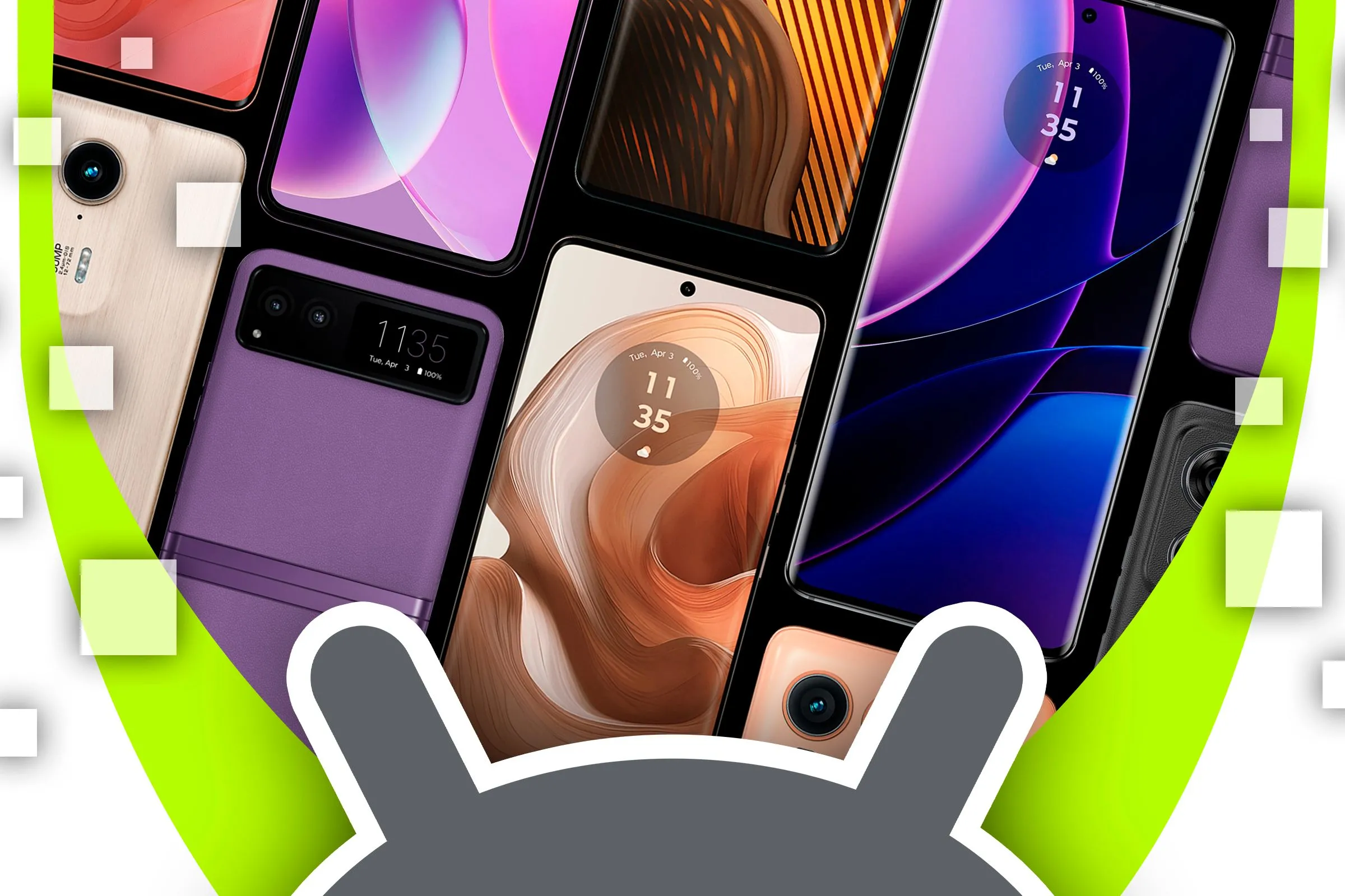 Một số điện thoại Motorola hiện đại cùng biểu tượng Android