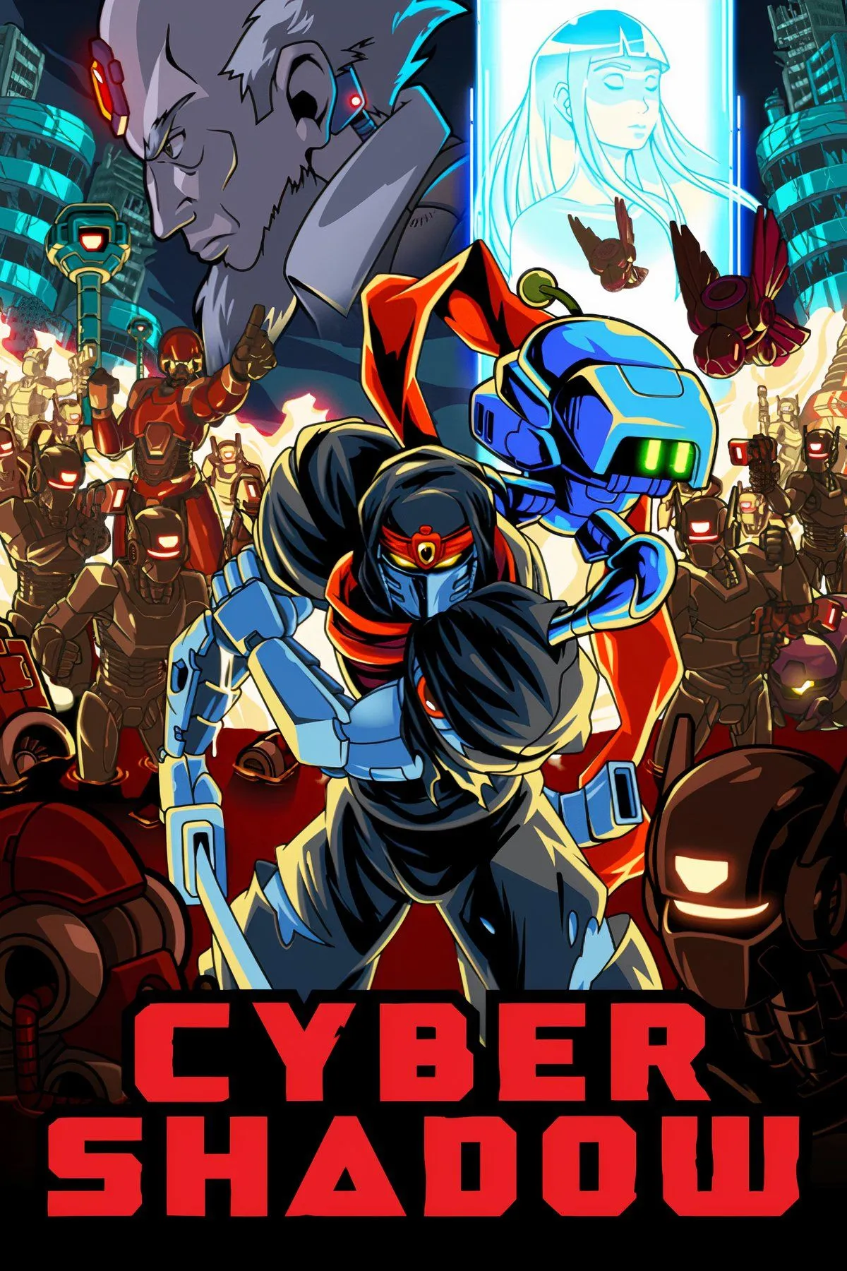 Nhân vật ninja trong game Cyber Shadow đang thực hiện động tác leo tường và chiến đấu trong môi trường đồ họa pixel 8-bit