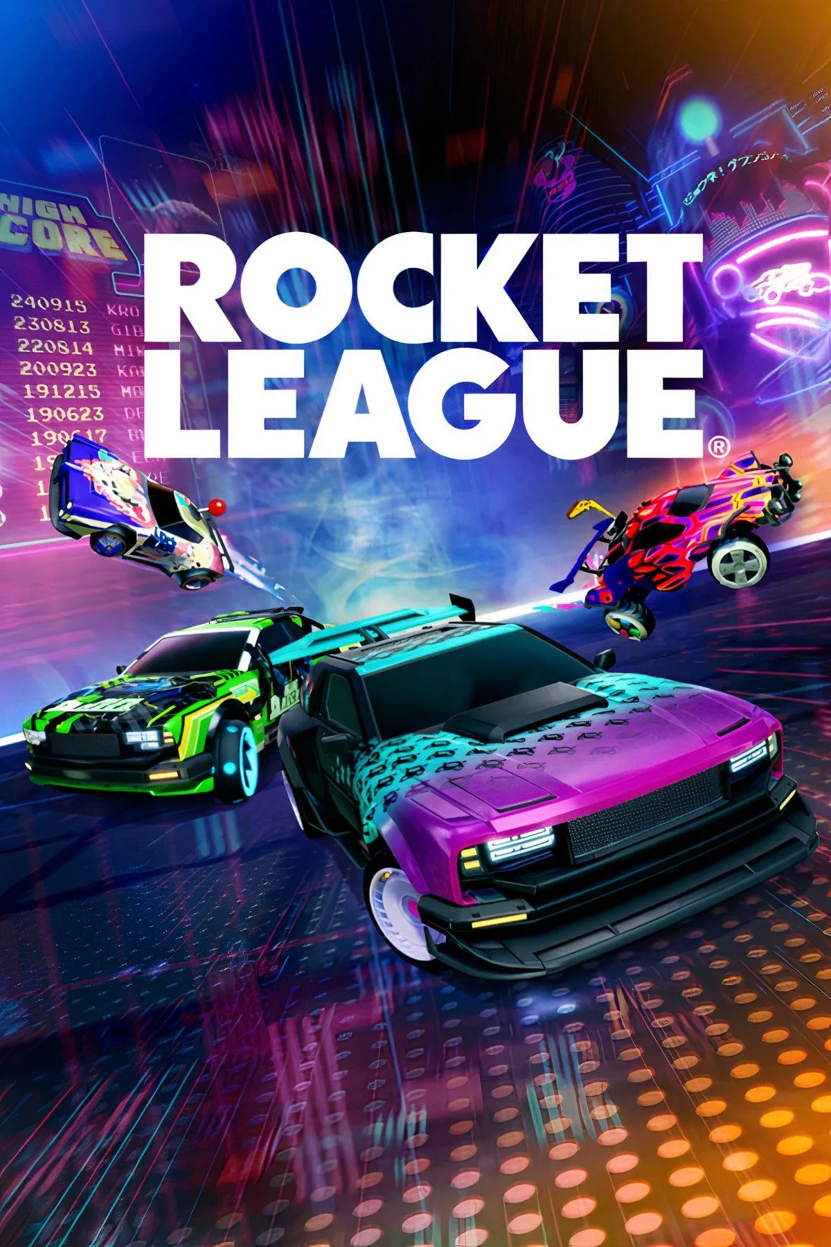 Những chiếc xe hơi đang chơi bóng đá trong trận đấu Rocket League.