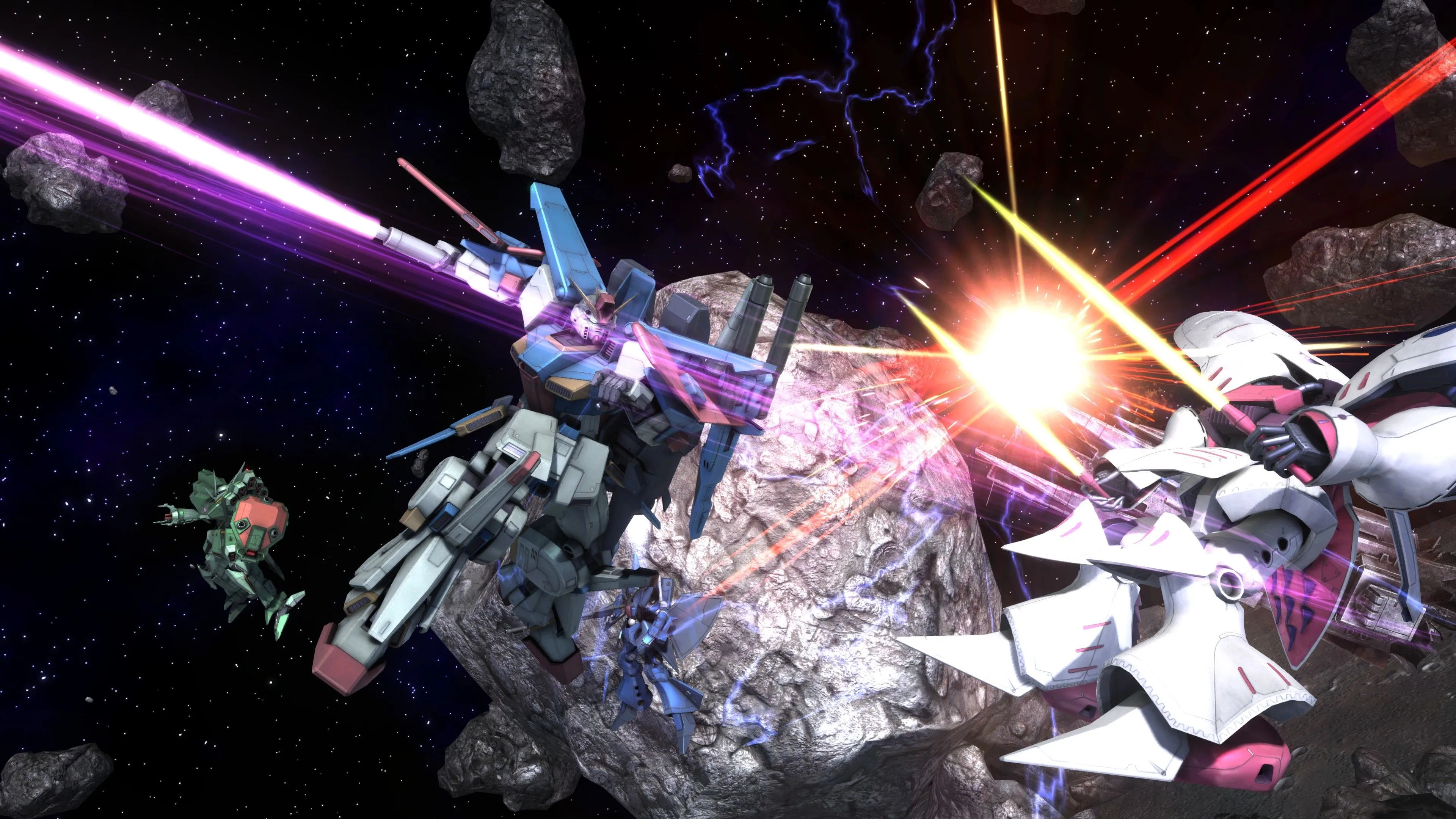 Robot Gundam khổng lồ chiến đấu trong Mobile Suit Gundam: Battle Operation 2, minh họa phong cách game mecha.