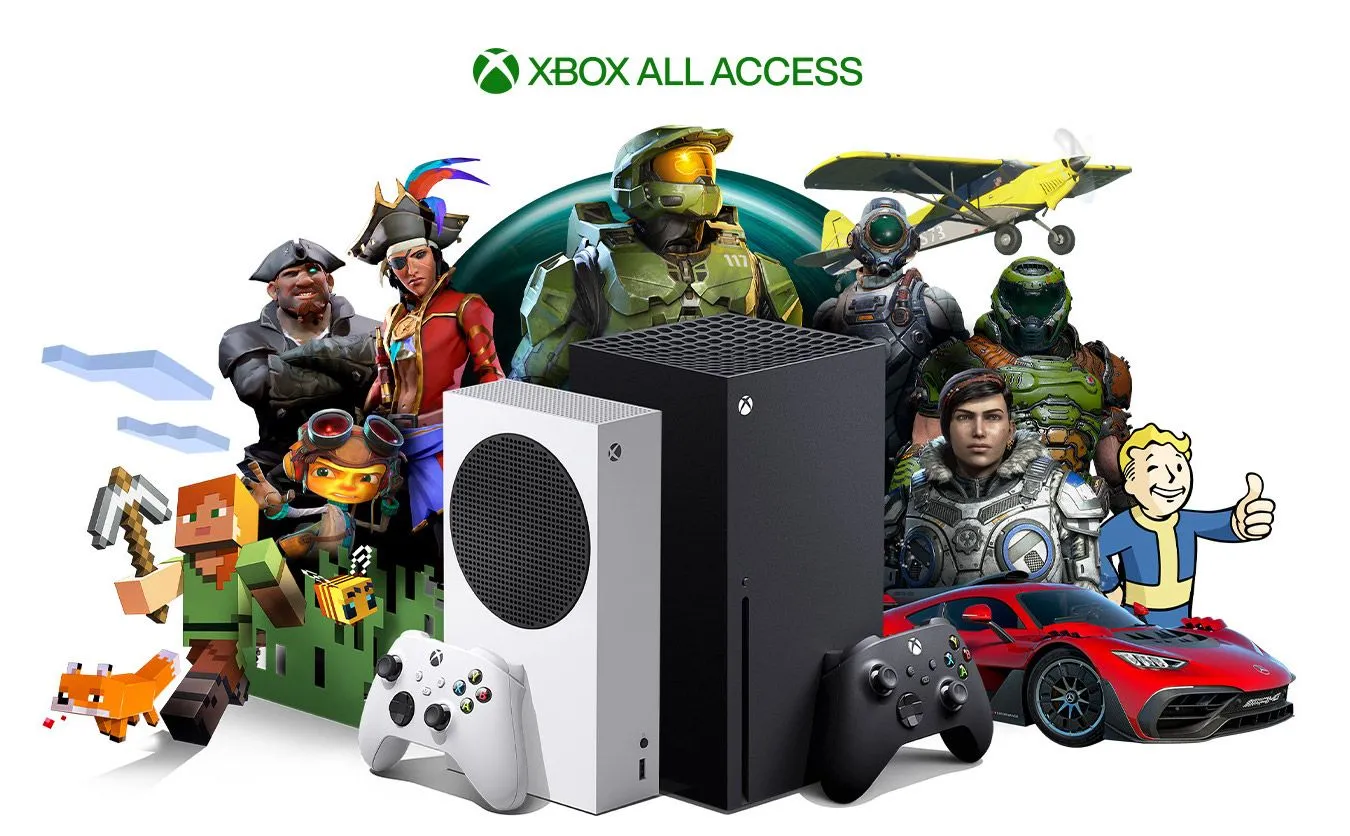 Tài liệu quảng cáo Xbox Game Pass với các tựa game nổi tiếng như Halo, Minecraft, Doom và Fallout, minh họa thư viện game phong phú.