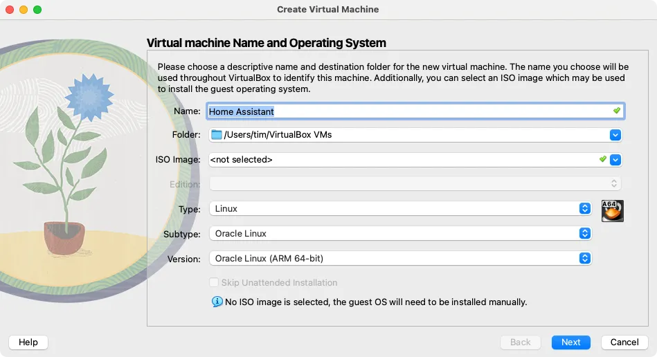 Tạo máy ảo mới trong VirtualBox cho Home Assistant trên Mac