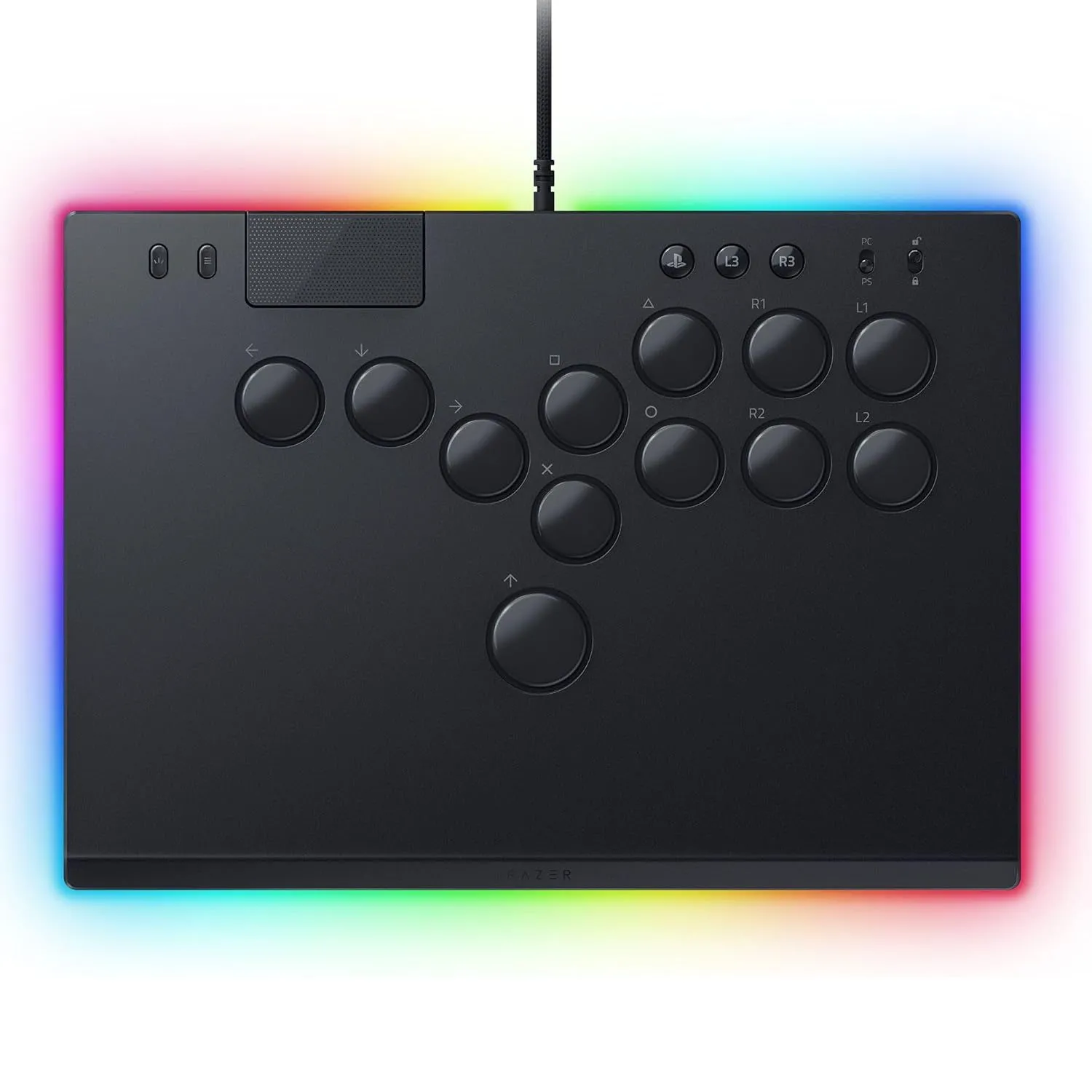 Tay cầm all-button Razer Kitsune từ góc nhìn trên cao, minh họa thiết kế nhỏ gọn và cao cấp.