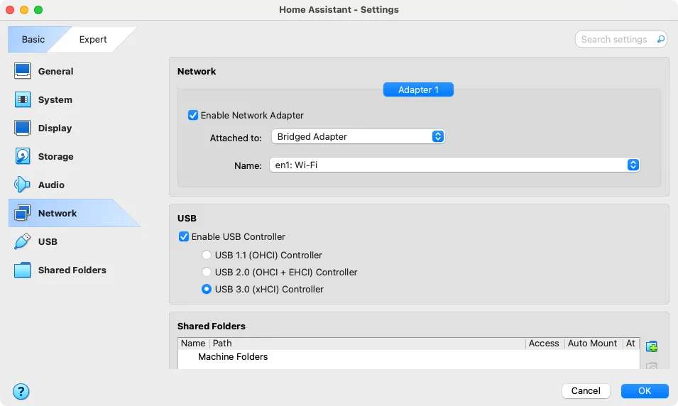 Thay đổi cài đặt mạng trong VirtualBox cho Home Assistant