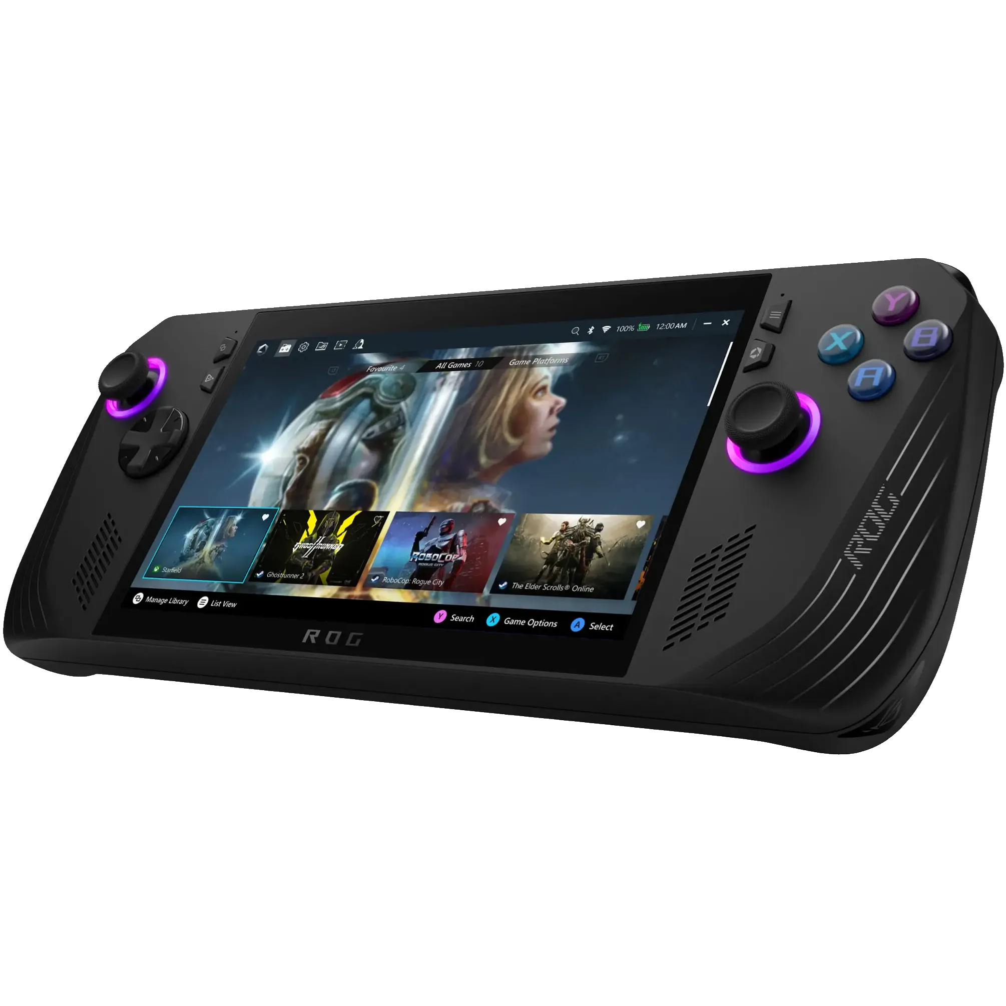 Thiết bị chơi game cầm tay ASUS ROG Ally X màu đen với hiệu năng mạnh mẽ và thời lượng pin cải thiện.
