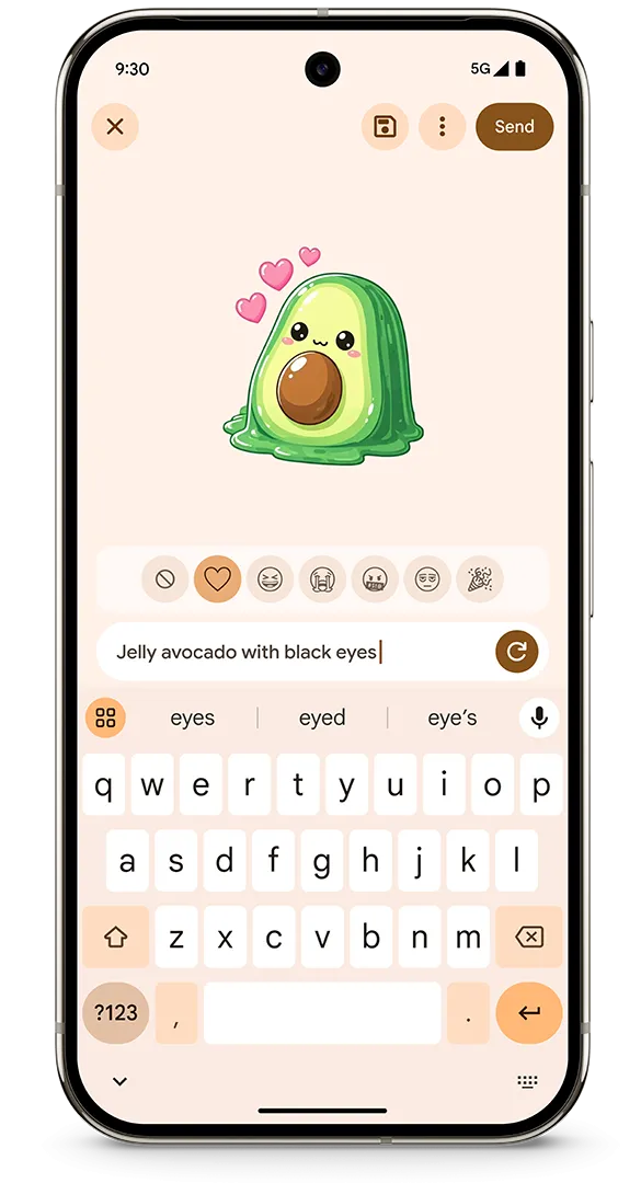 Tính năng Pixel Studio trên Pixel 9 Pro cho phép tạo sticker AI độc đáo từ Gboard