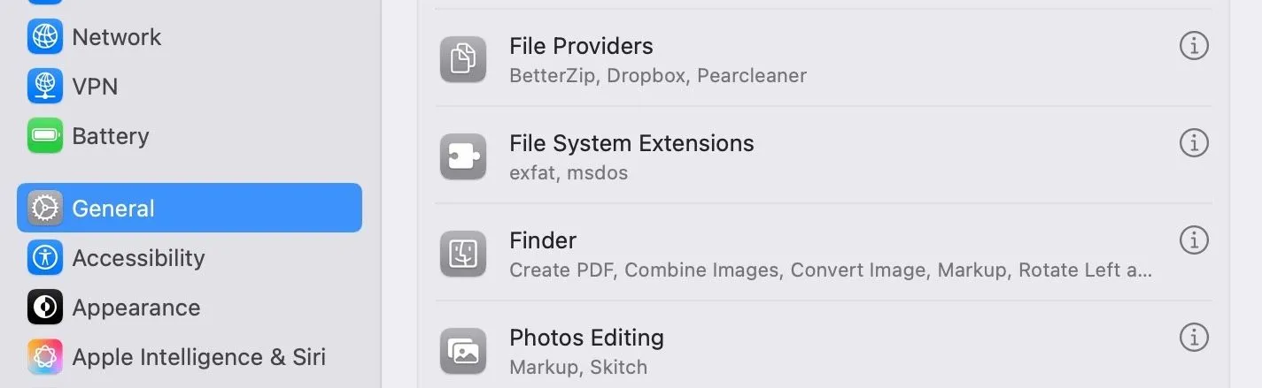 Trang cài đặt chung (General) trong ứng dụng Cài đặt Hệ thống (System Settings) của macOS.