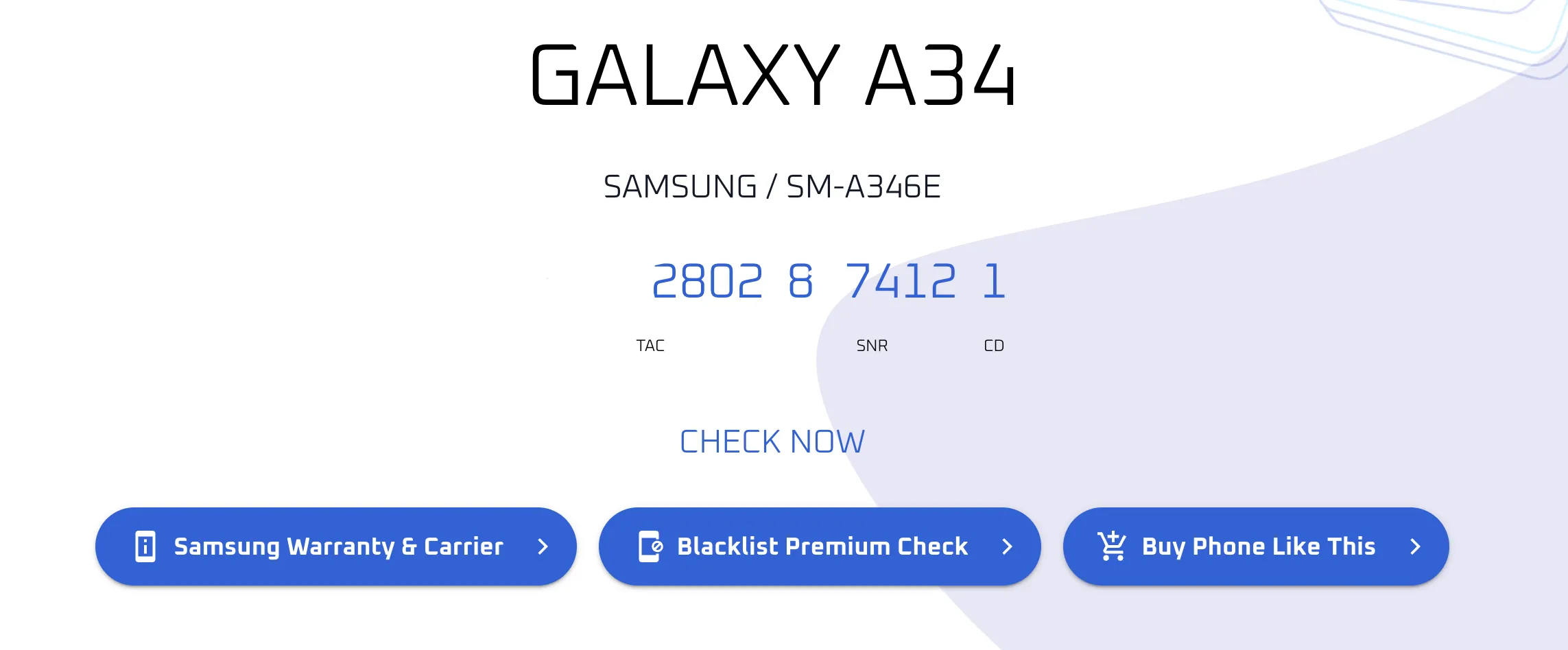 Trang web IMEI.info hiển thị kết quả kiểm tra số IMEI của điện thoại, giúp người dùng xác minh nguồn gốc và tình trạng thiết bị cũ.