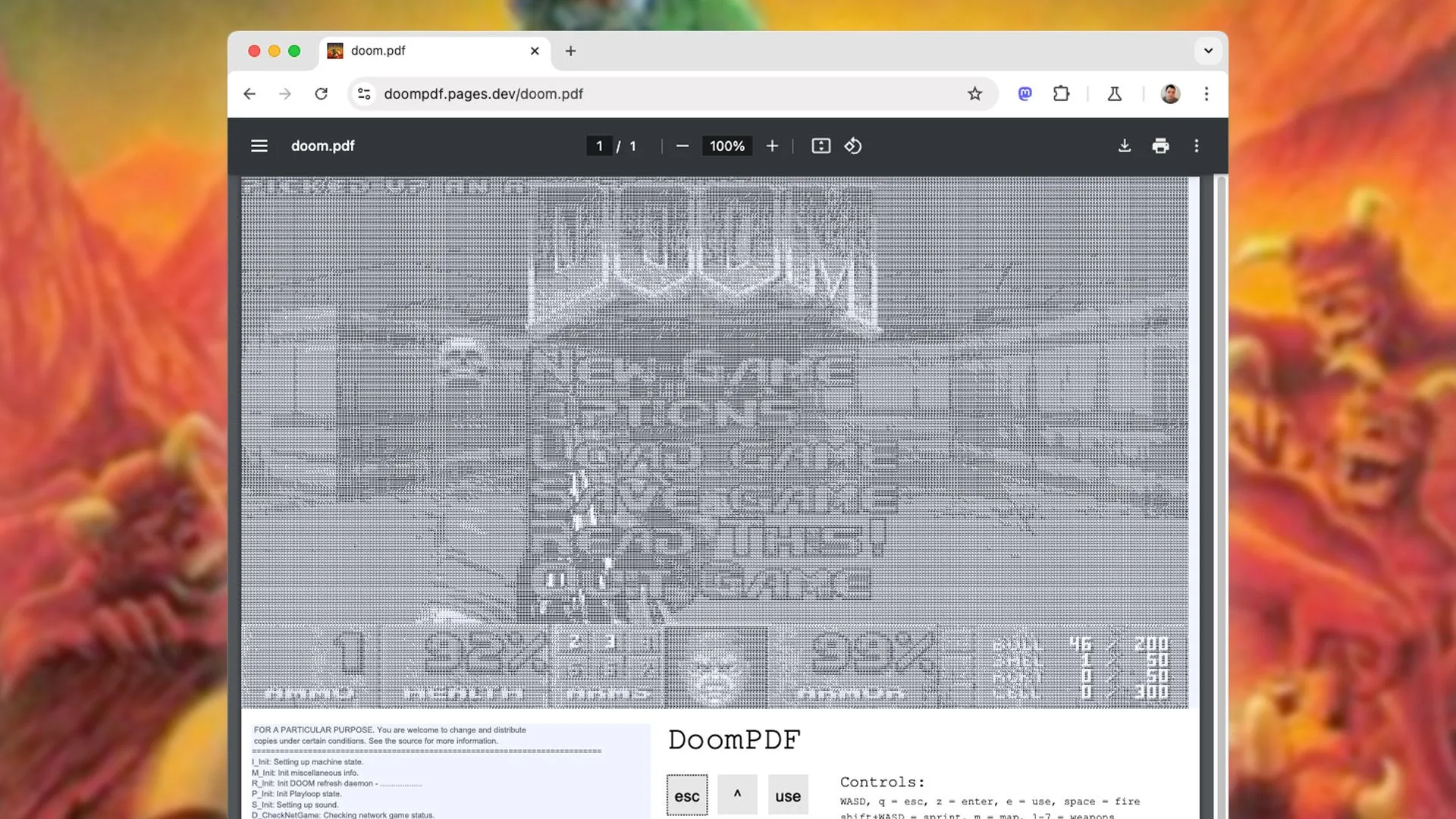 Trò chơi DOOM đang chạy trong một tài liệu PDF, thể hiện khả năng tùy biến cao