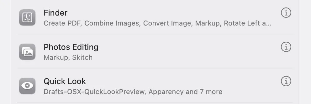Tùy chọn Chỉnh sửa Photos trong phần tiện ích mở rộng của Cài đặt Hệ thống macOS
