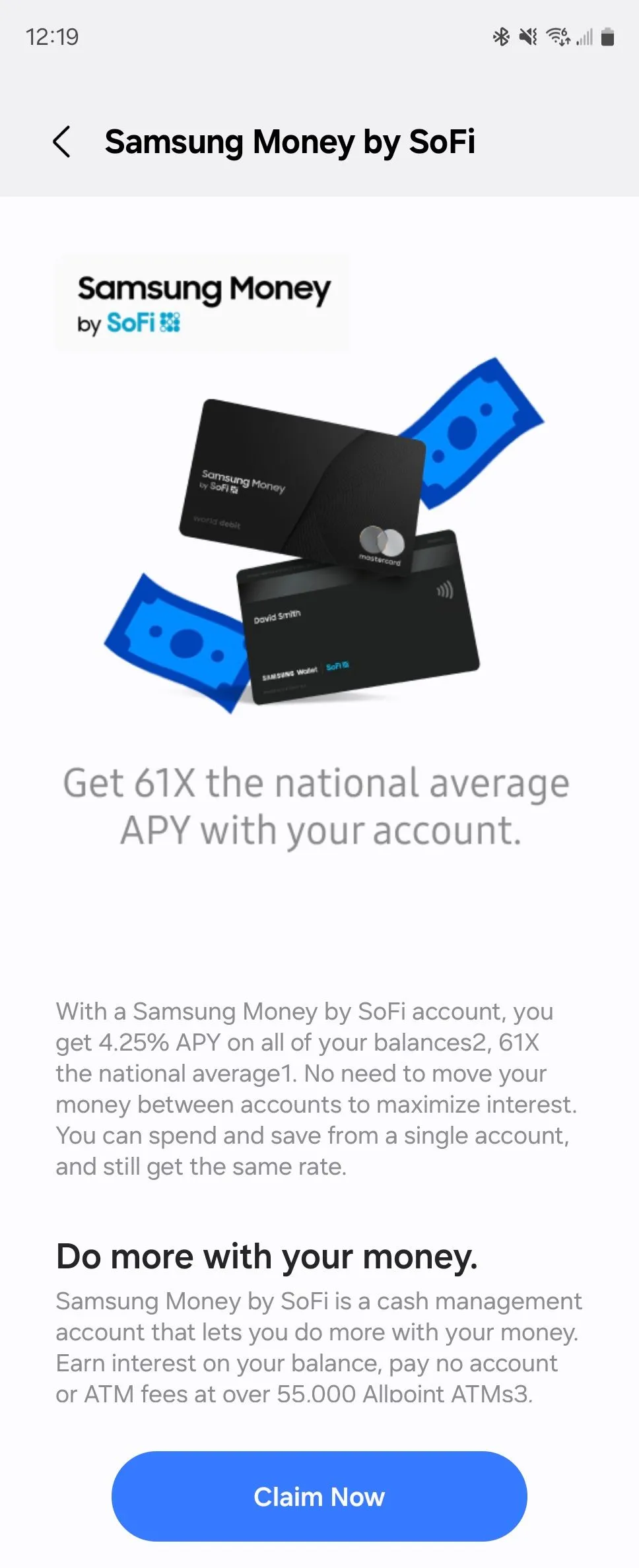 Tùy chọn sử dụng Samsung Money by SoFi trong Samsung Wallet