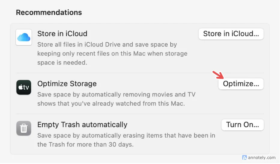Tùy chọn tối ưu hóa bộ nhớ trên cài đặt Mac