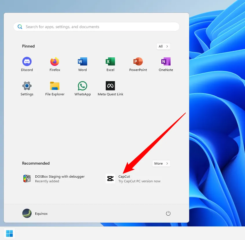 Ví dụ về quảng cáo hiển thị trong phần Recommended của Start Menu trên Windows 11.