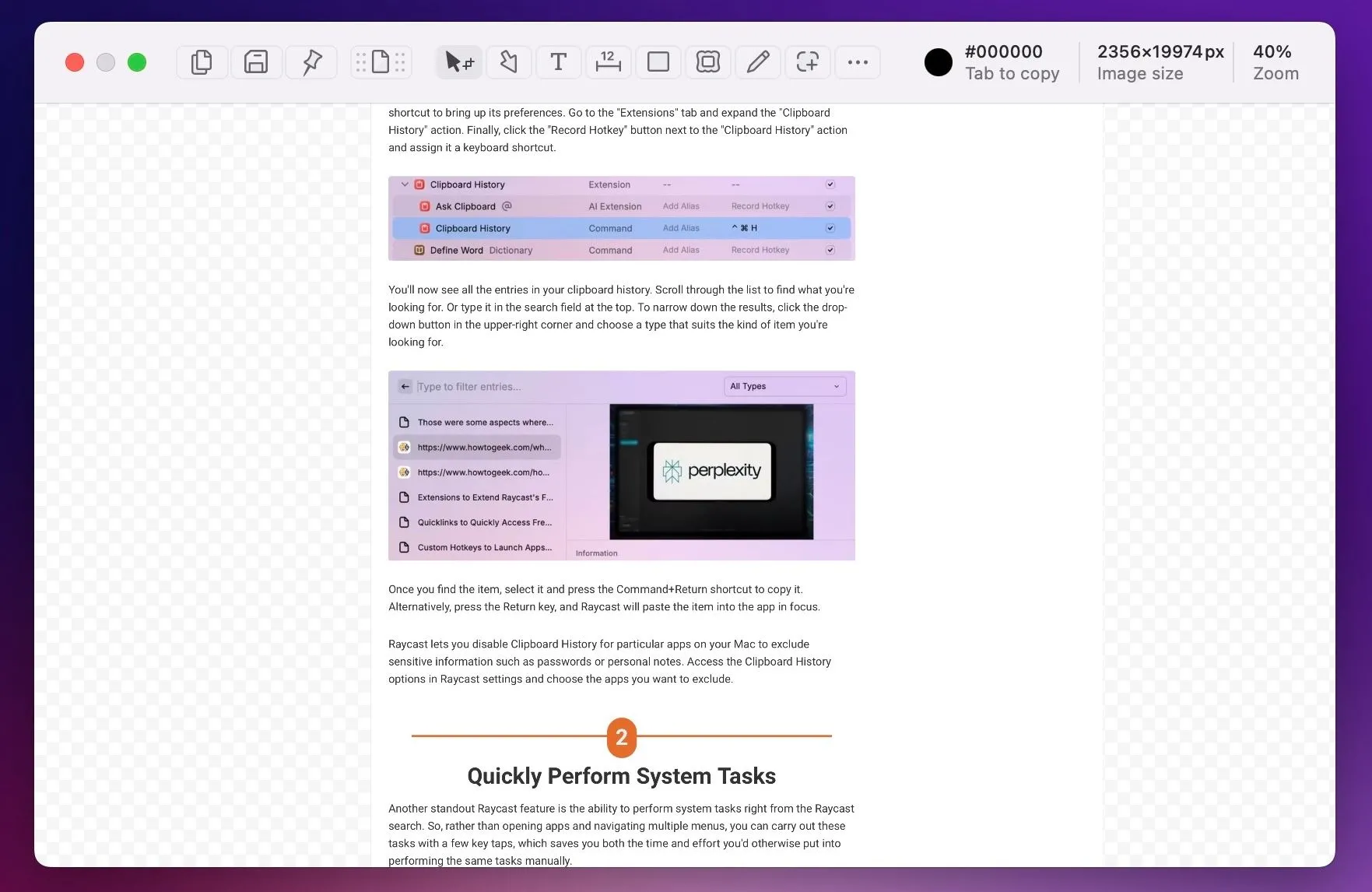 Xem trước ảnh chụp màn hình cuộn dài được thực hiện bằng Shottr trên Mac