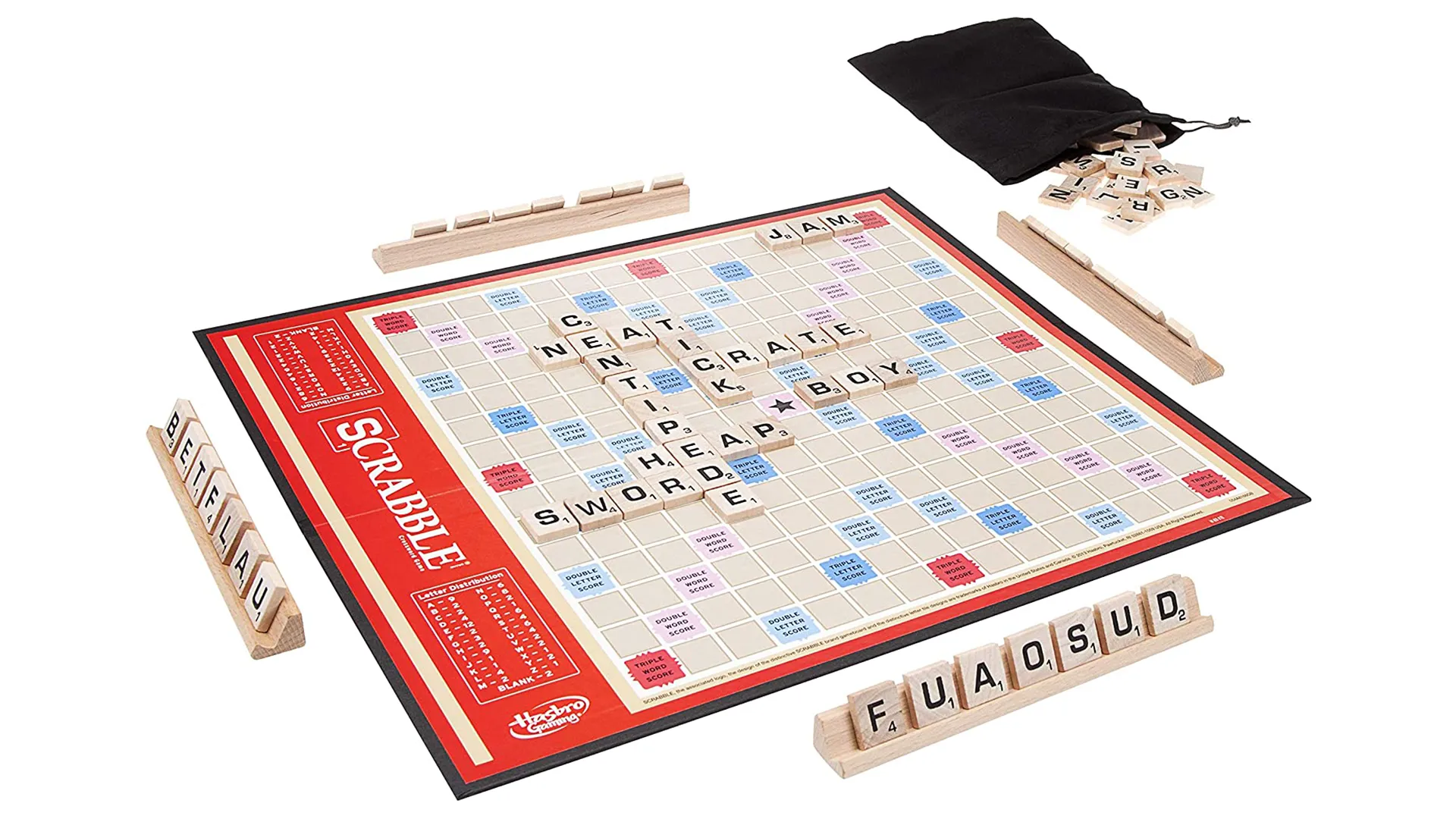 Bàn cờ Scrabble với các quân chữ cái, biểu tượng của game từ ngữ kinh điển.