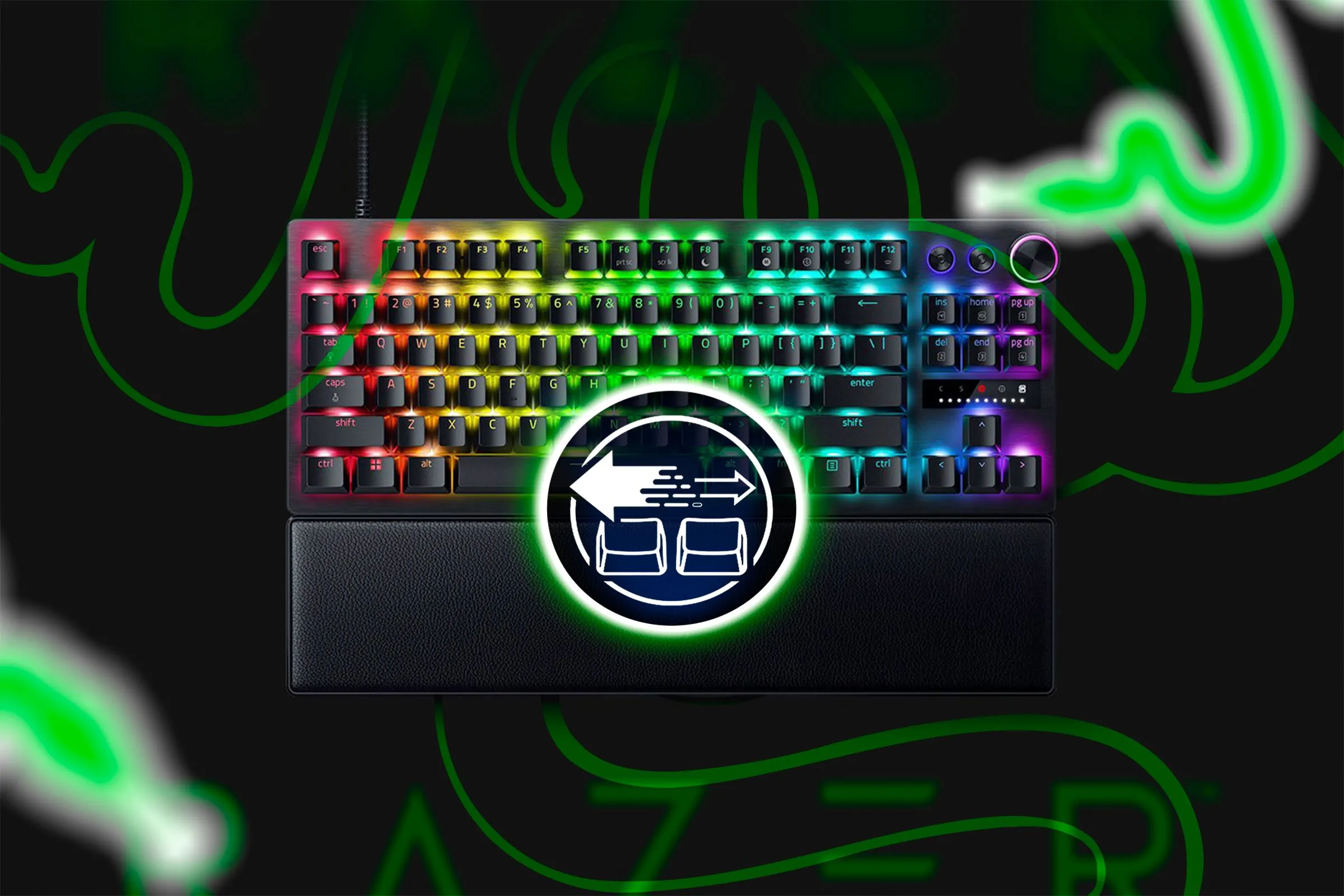 Bàn phím Razer với biểu tượng công nghệ Snap Tap, hỗ trợ kỹ thuật di chuyển trong game.
