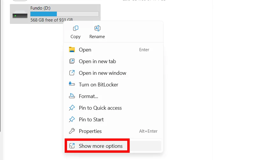 Cách truy cập menu chuột phải cổ điển bằng tùy chọn &quot;Show More Options&quot; trên Windows 11.