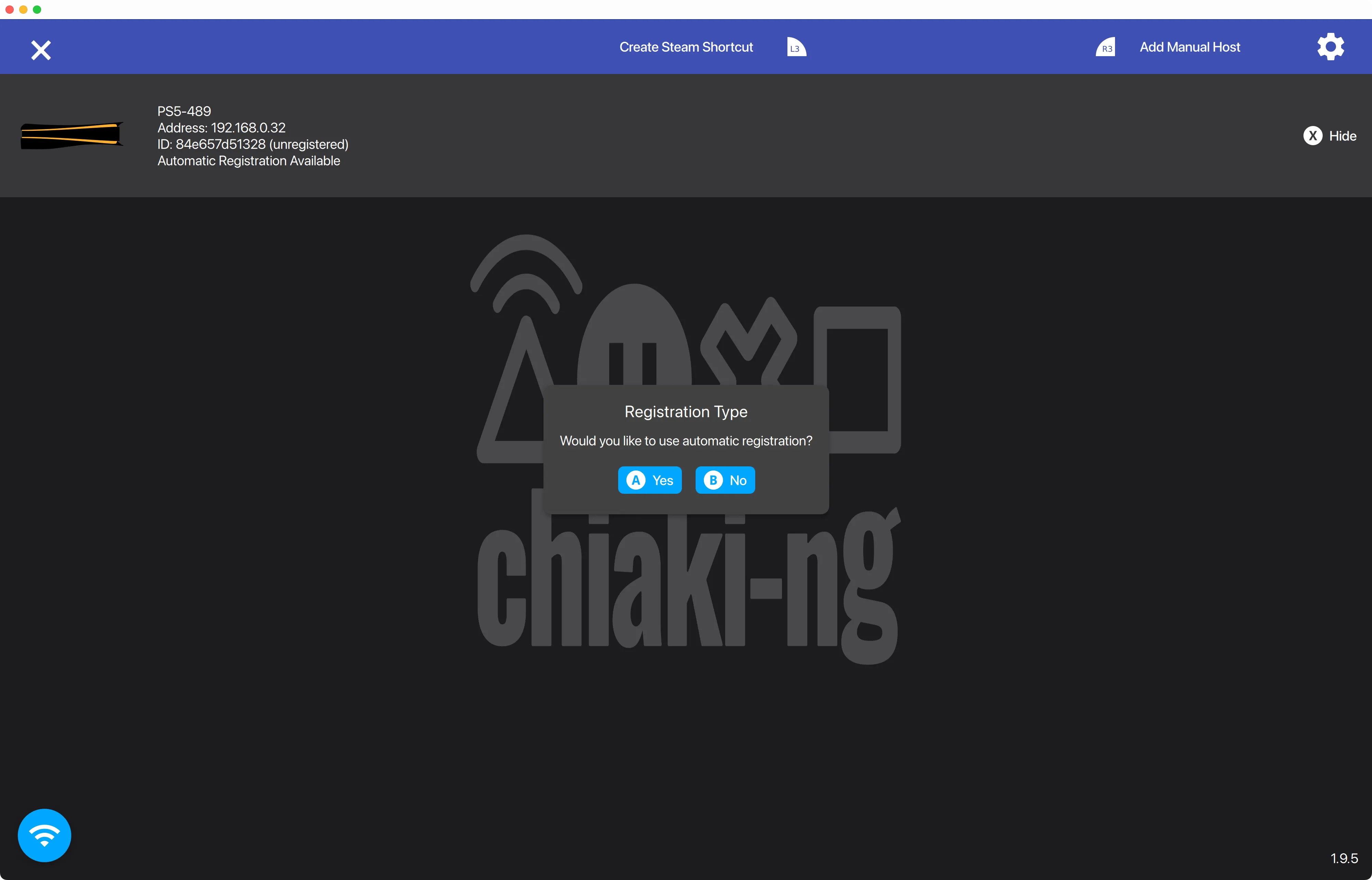 Chiaki-ng tự động phát hiện và kết nối với PlayStation trên Mac