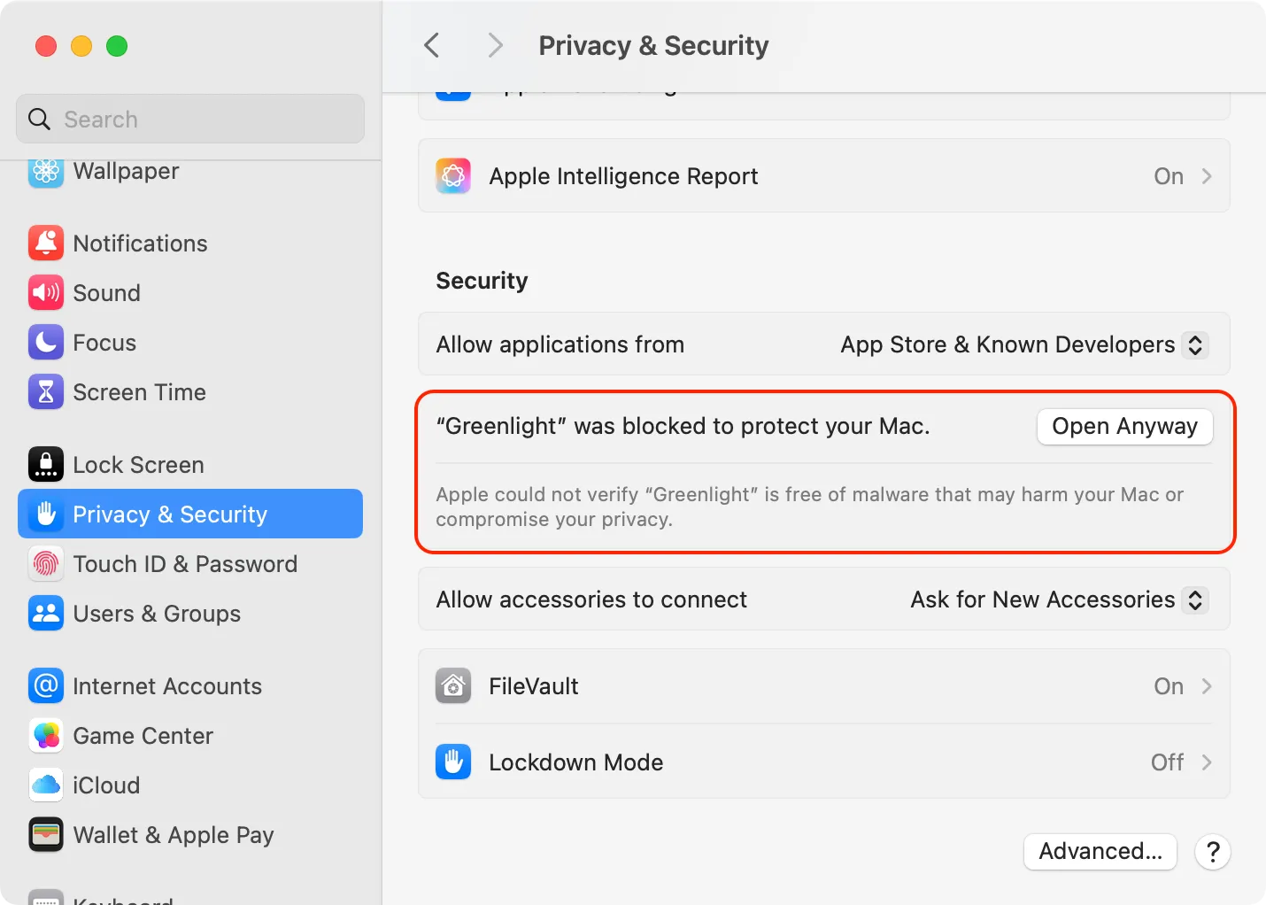 Cho phép Greenlight chạy trên macOS bằng cách bỏ qua cảnh báo bảo mật