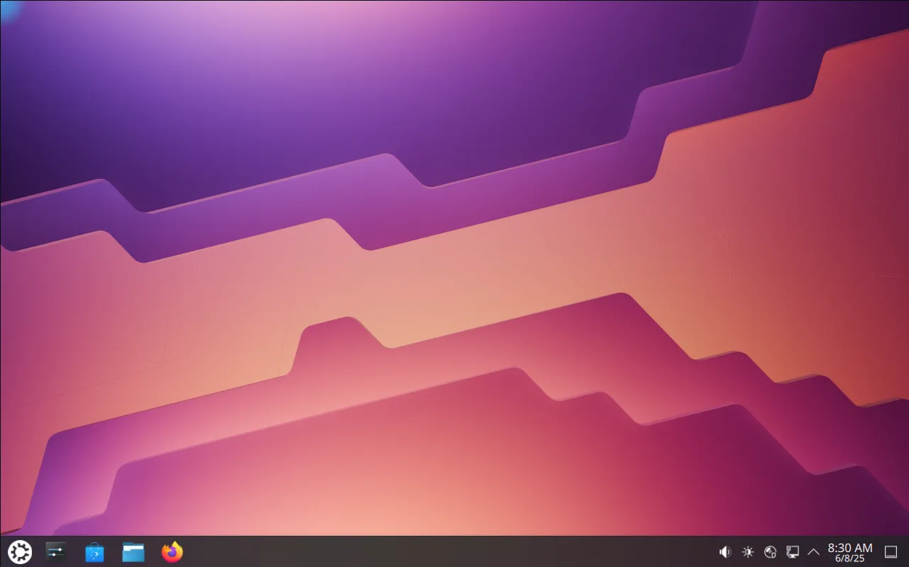 Giao diện desktop Kubuntu 25.04 hiển thị môi trường KDE Plasma và thanh tác vụ.