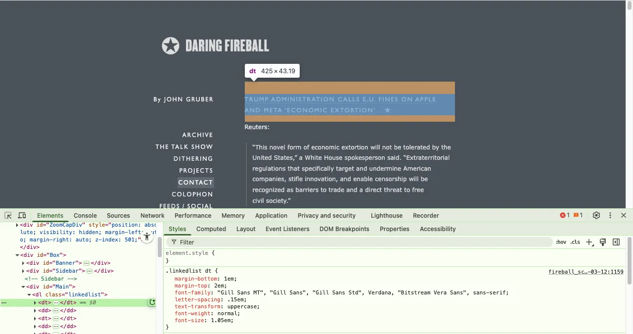 Giao diện Element Inspector của trình duyệt Chrome hiển thị các quy tắc CSS áp dụng cho một phần tử HTML