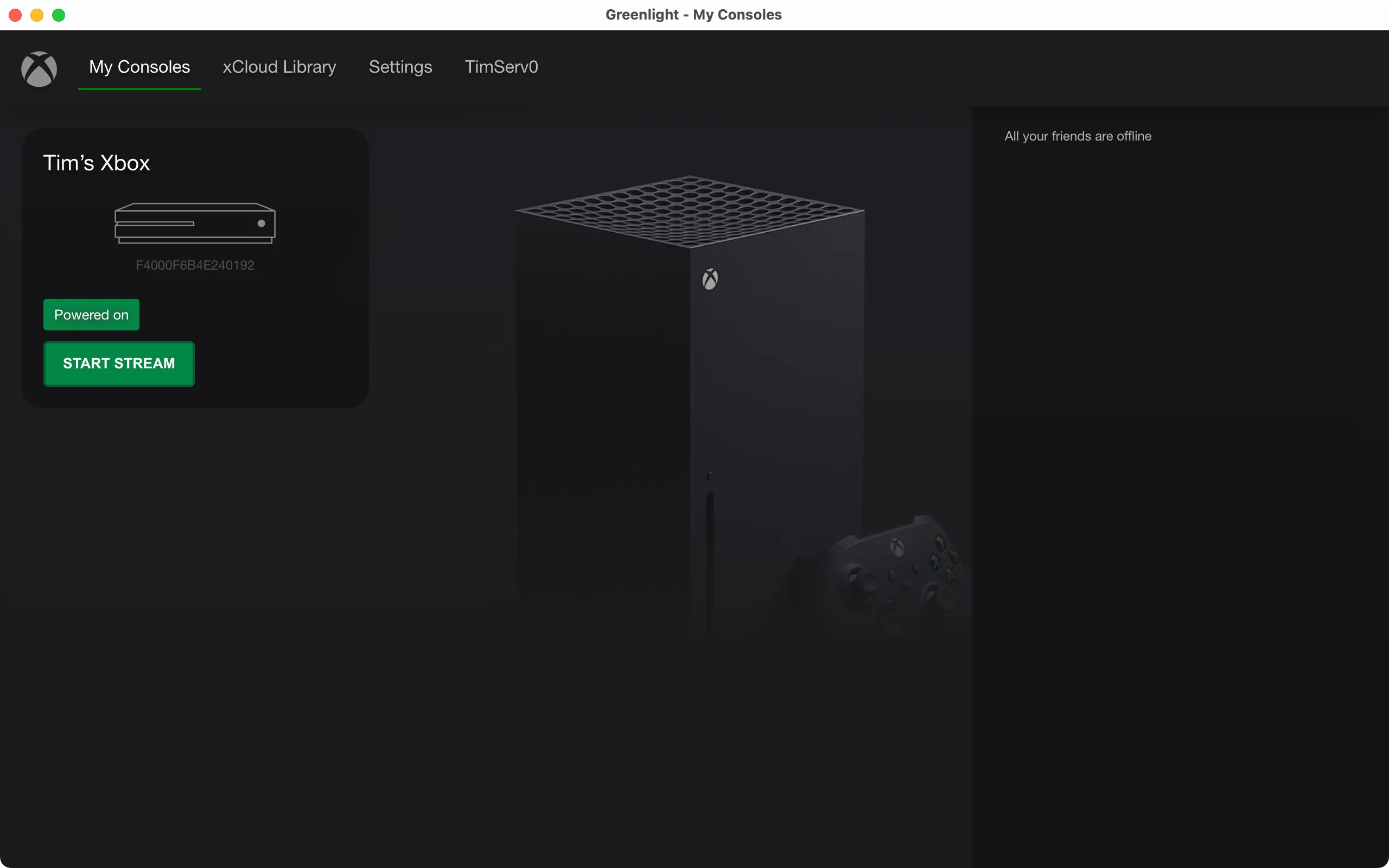 Greenlight trên macOS kết nối thành công với Xbox, hiển thị thư viện xCloud