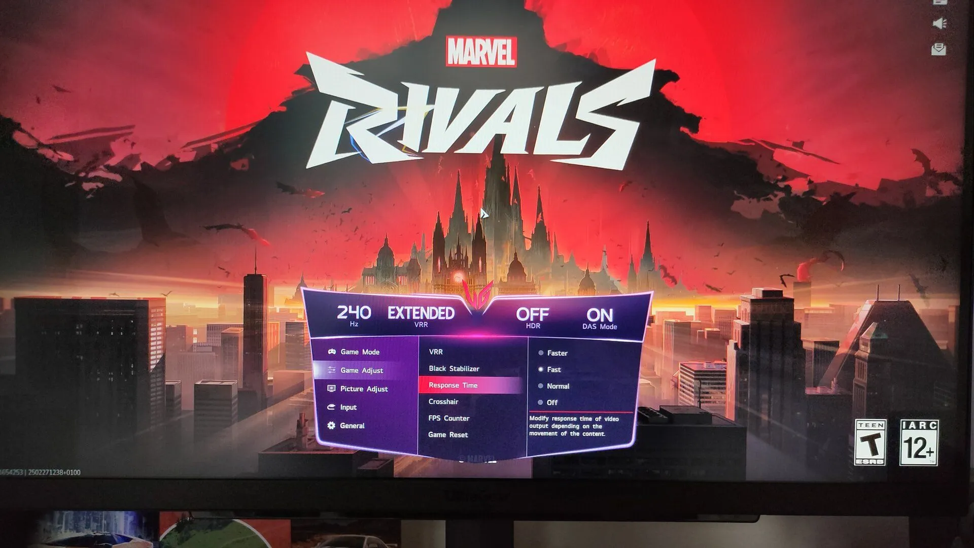 Màn hình gaming LG với menu cài đặt, hướng dẫn tối ưu hóa trải nghiệm chơi game.