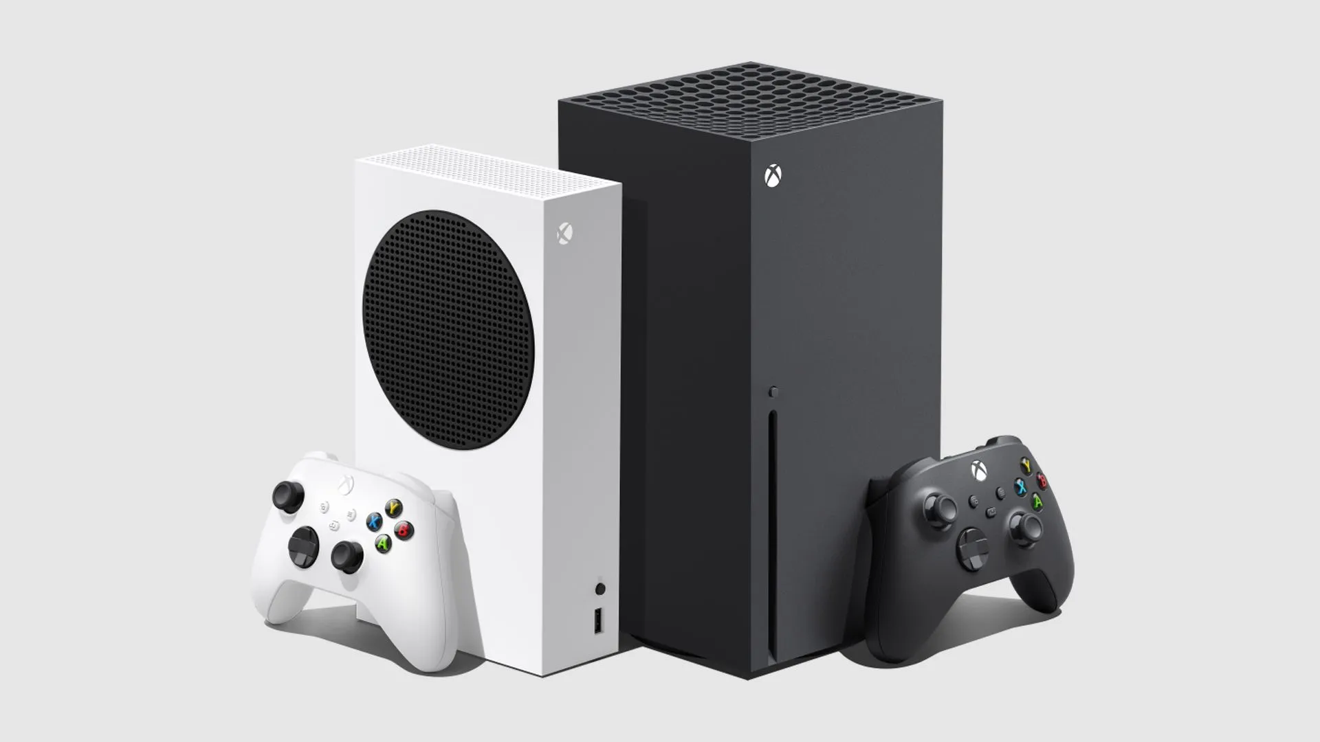 Máy console Xbox Series X đứng cạnh Xbox Series S