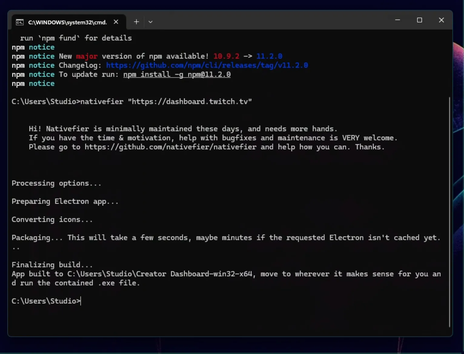 Tạo ứng dụng Twitch Dashboard độc lập bằng Nativefier trên máy tính Windows