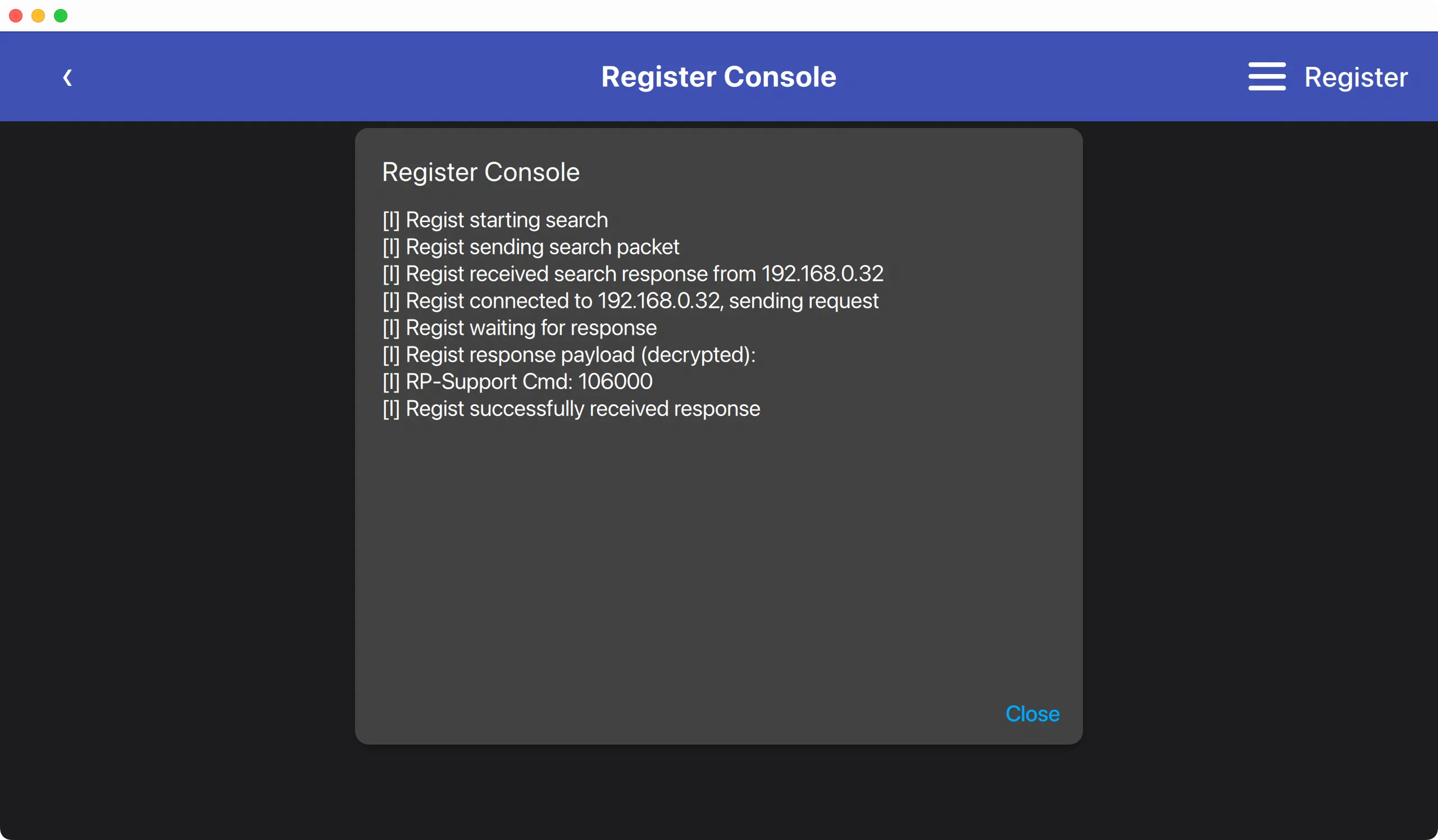 Thông báo kết nối thành công của Chiaki-ng sau khi đăng ký với PlayStation