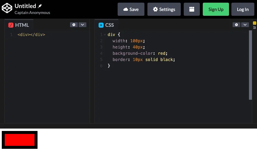 Trình chỉnh sửa CodePen với các bảng HTML, CSS và khu vực xem trước kết quả được hiển thị
