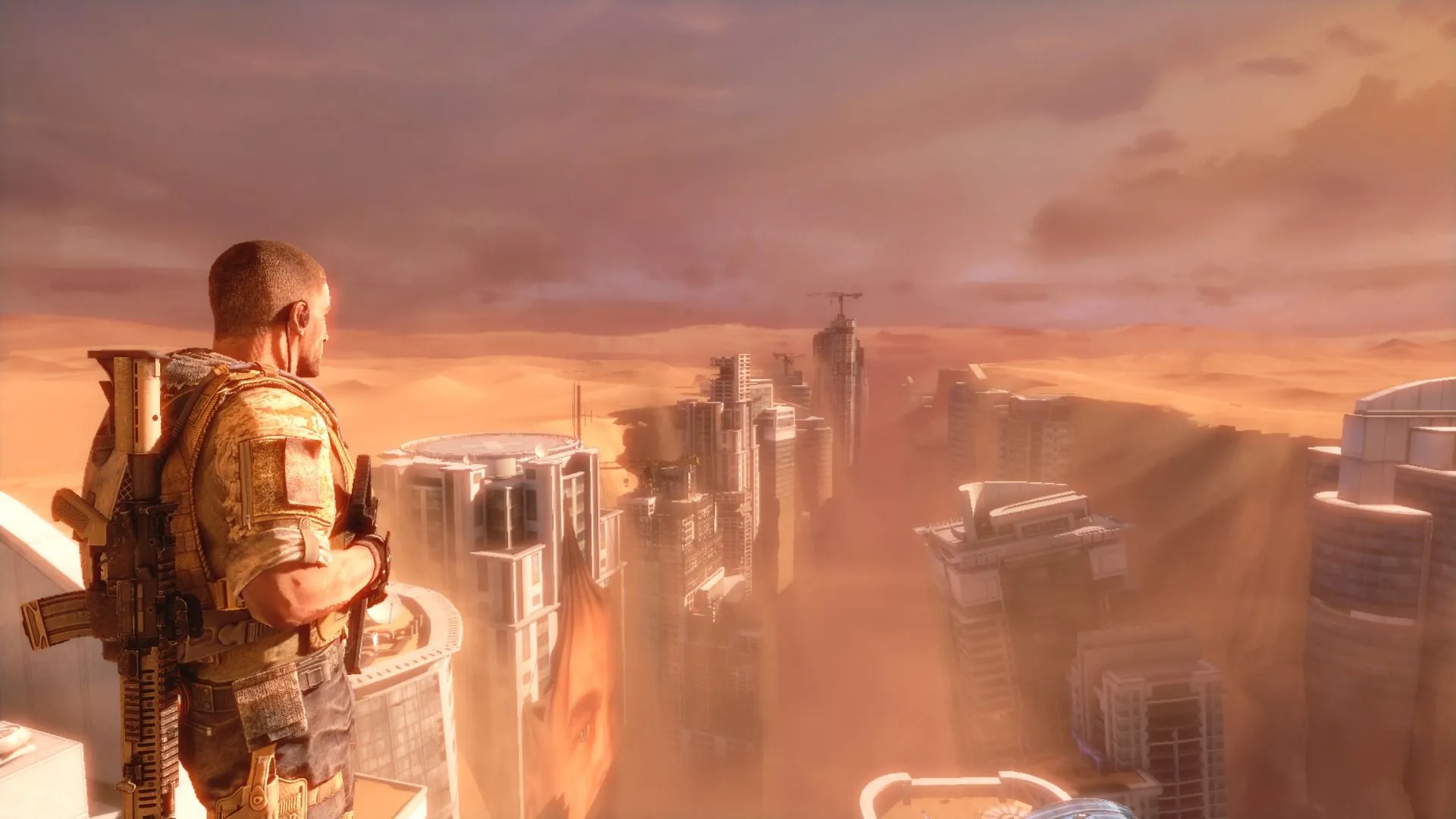 Ảnh chụp màn hình chính thức của Spec Ops: The Line, thể hiện cảnh chiến đấu quân sự trong bối cảnh sa mạc