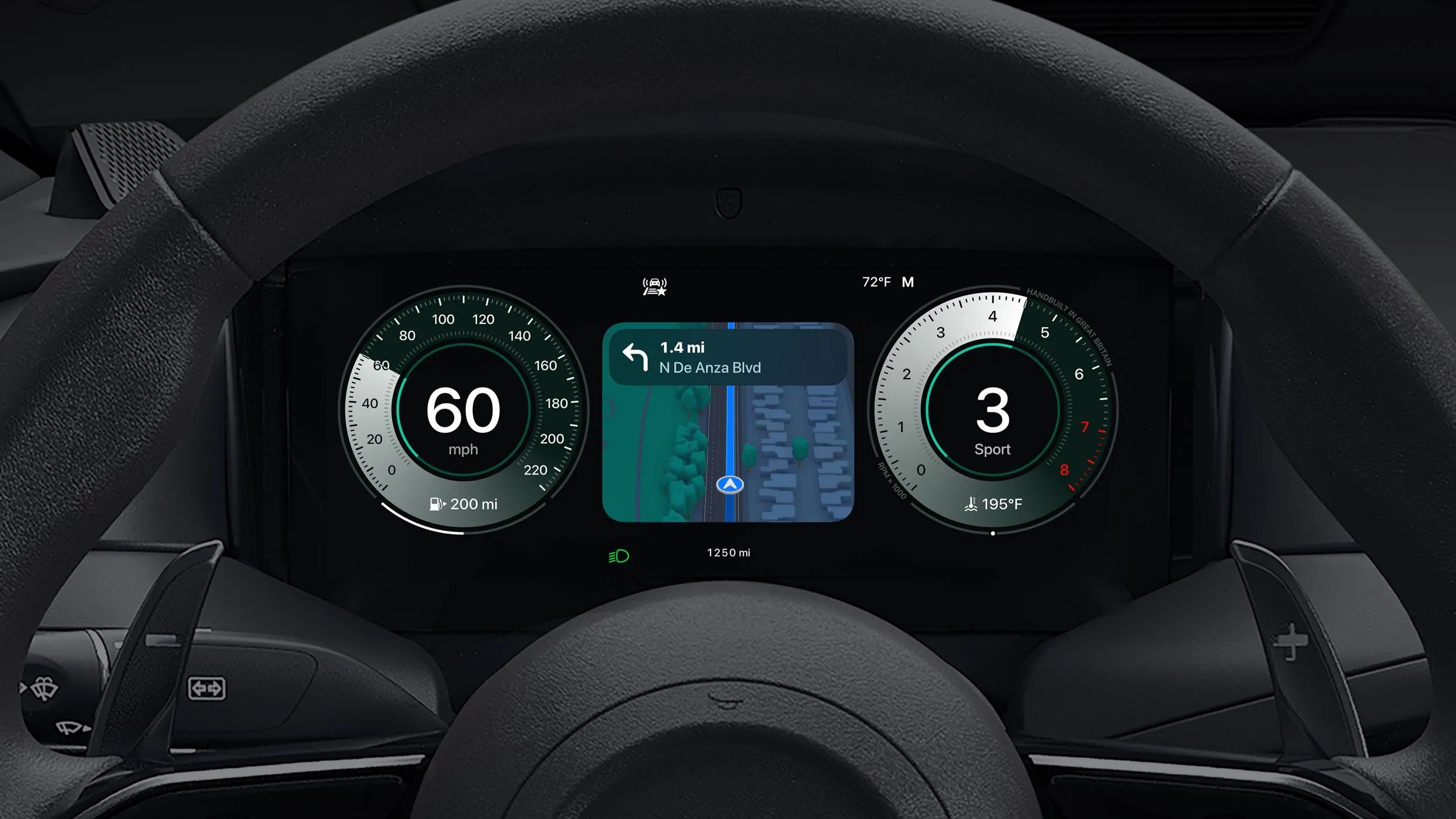 Bản đồ điều hướng từ CarPlay Ultra hiển thị trực tiếp trên cụm đồng hồ tài xế