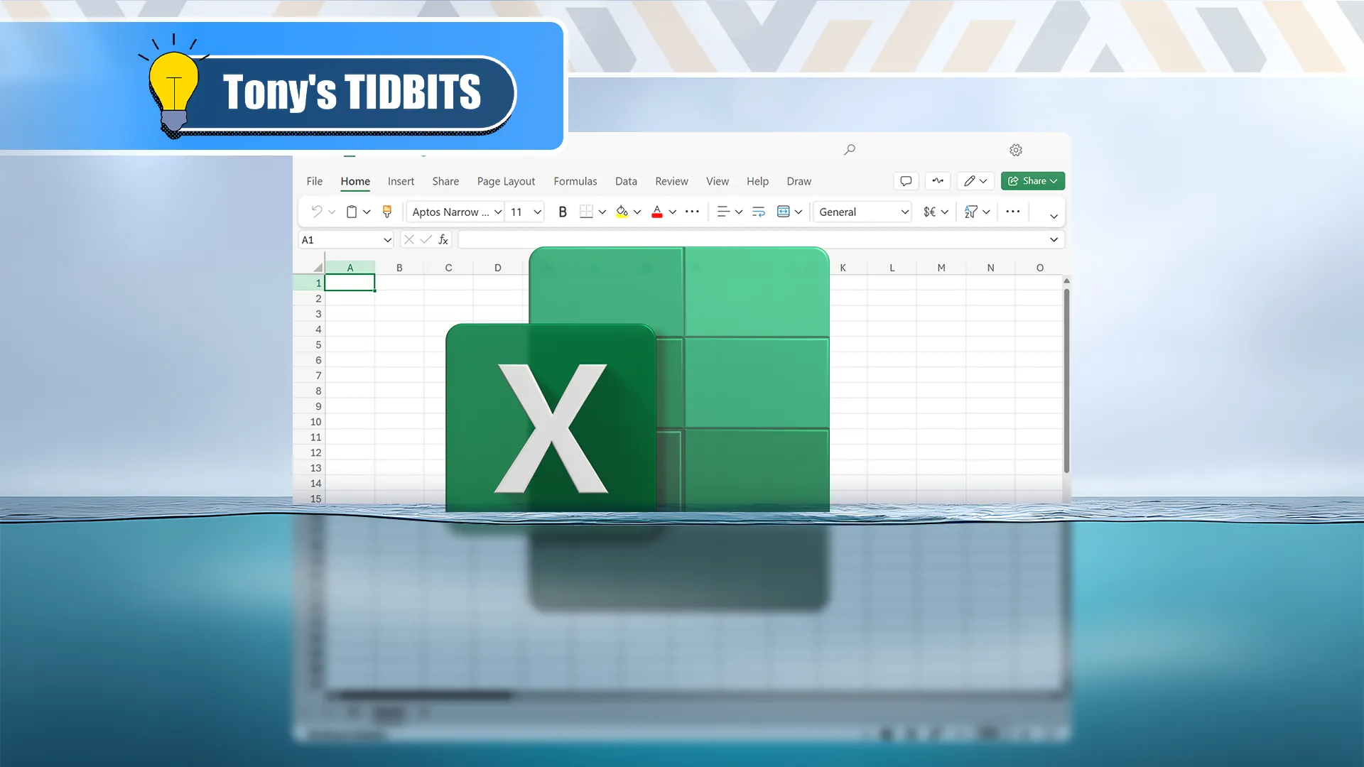 Bảng tính và logo Excel bị ẩn một phần dưới nước