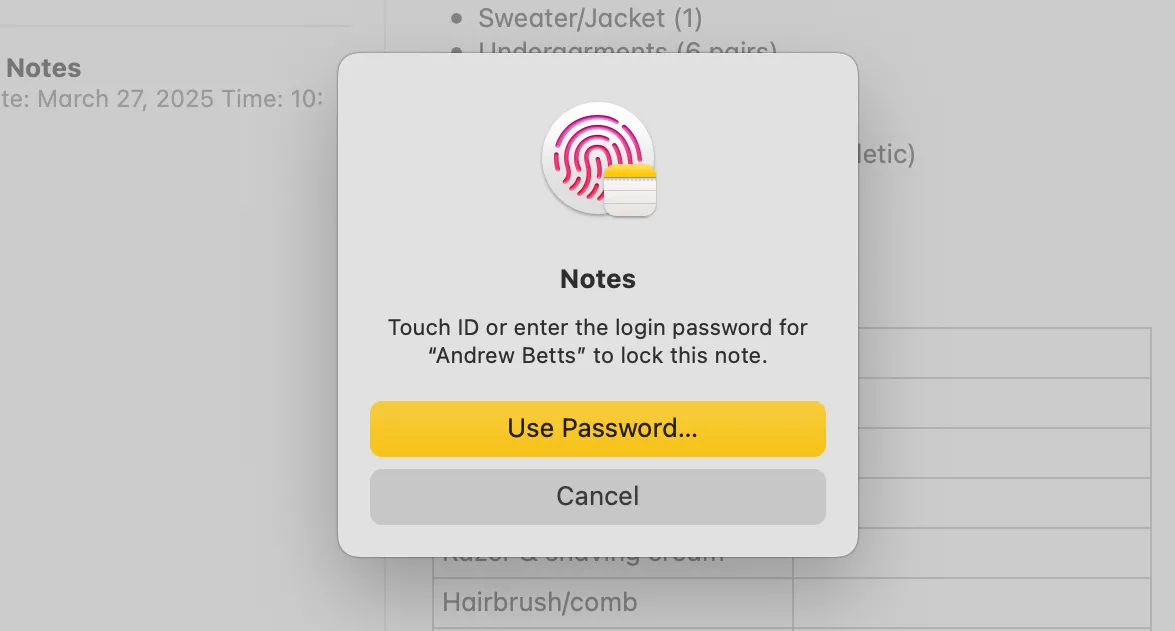 Biểu tượng khóa để bảo mật và riêng tư cho ghi chú Apple Notes.