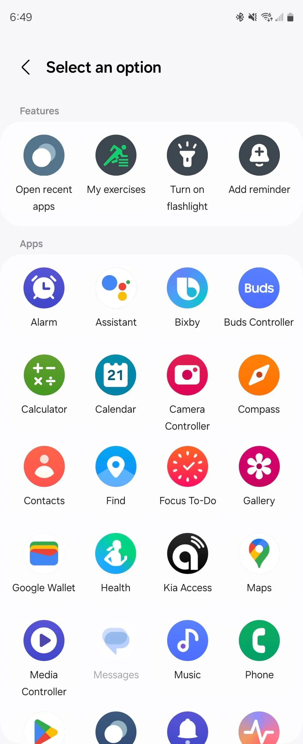 Chọn ứng dụng để mở nhanh bằng cử chỉ gõ cửa trên ứng dụng Samsung Wearable