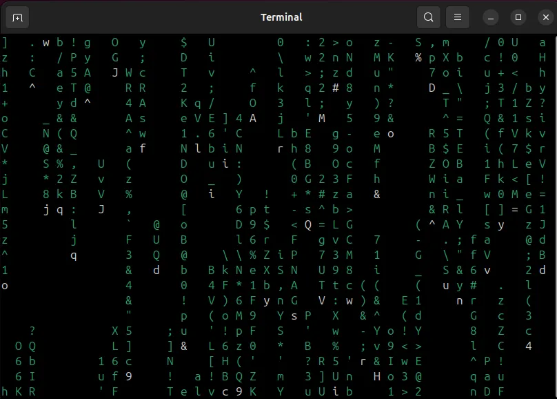 Cửa sổ terminal hiển thị hiệu ứng văn bản ma trận xanh lá cây từ lệnh cmatrix