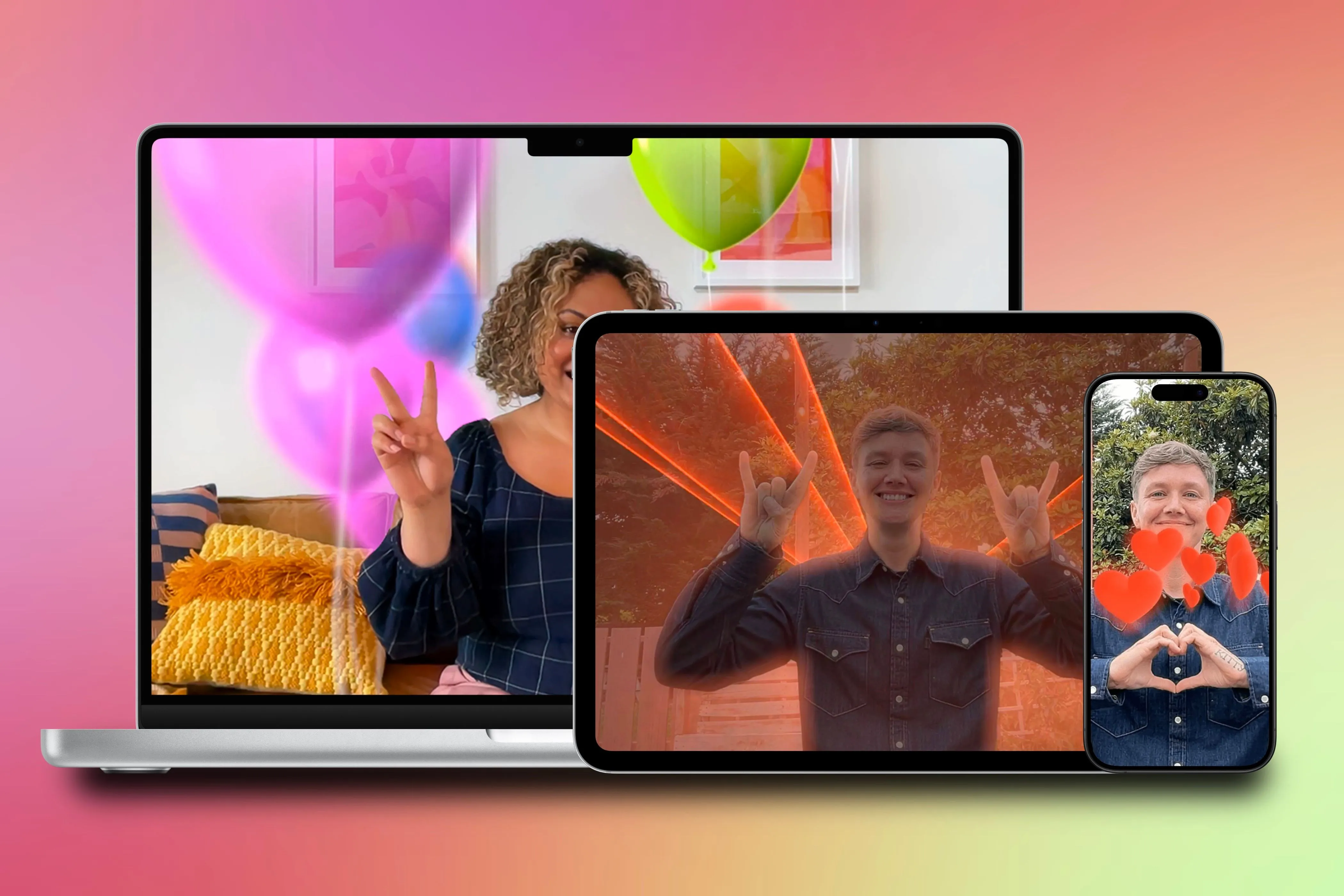 Cuộc gọi FaceTime với hiệu ứng Reactions trên MacBook Pro, iPad Pro và iPhone