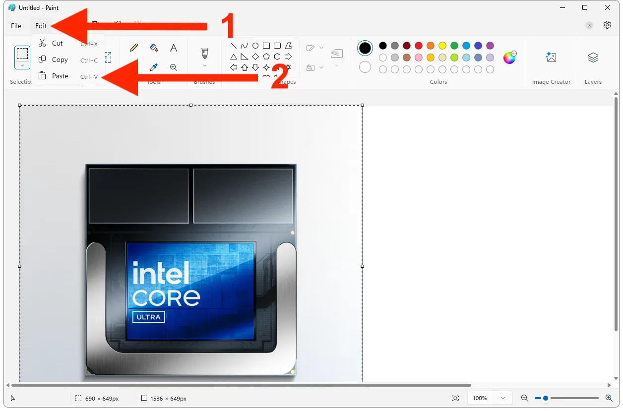 Dán hình ảnh đã sao chép từ PDF vào ứng dụng Paint trên Windows