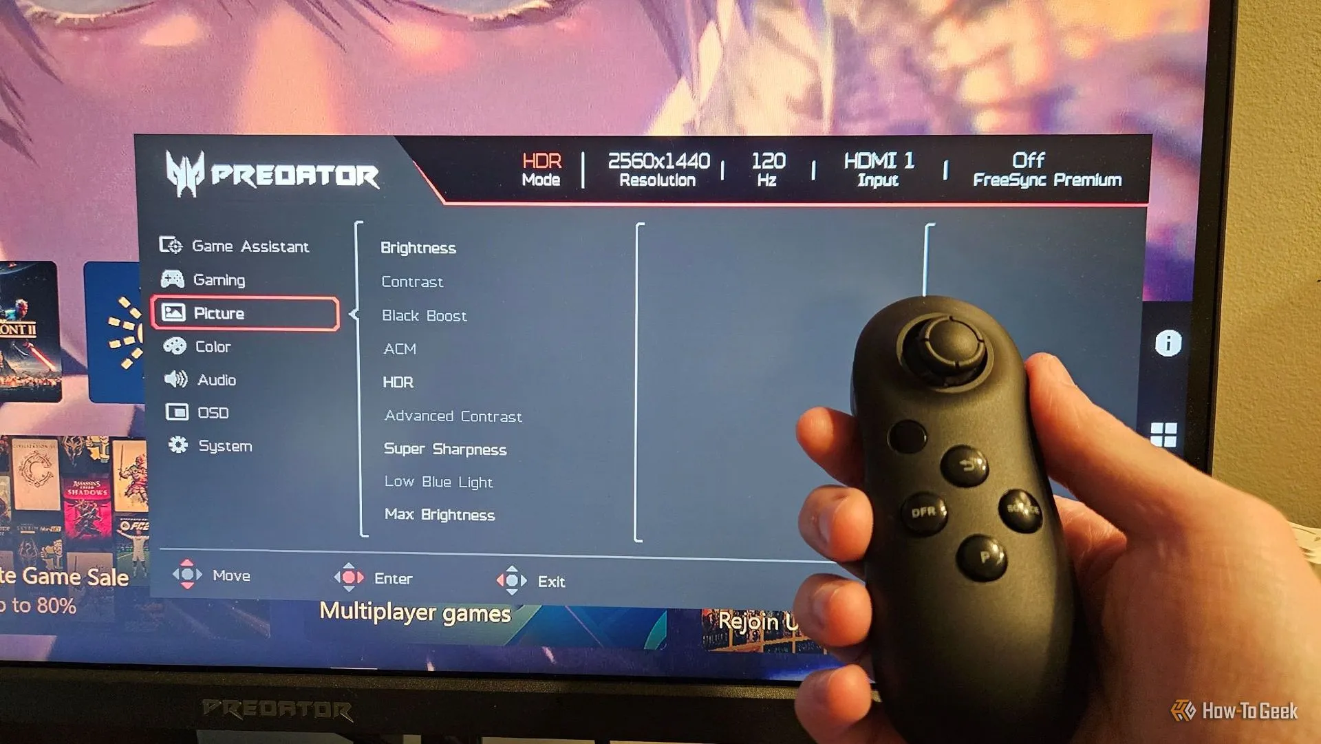Điều khiển từ xa tiện lợi và giao diện menu OSD của màn hình Acer Predator XB273K V5